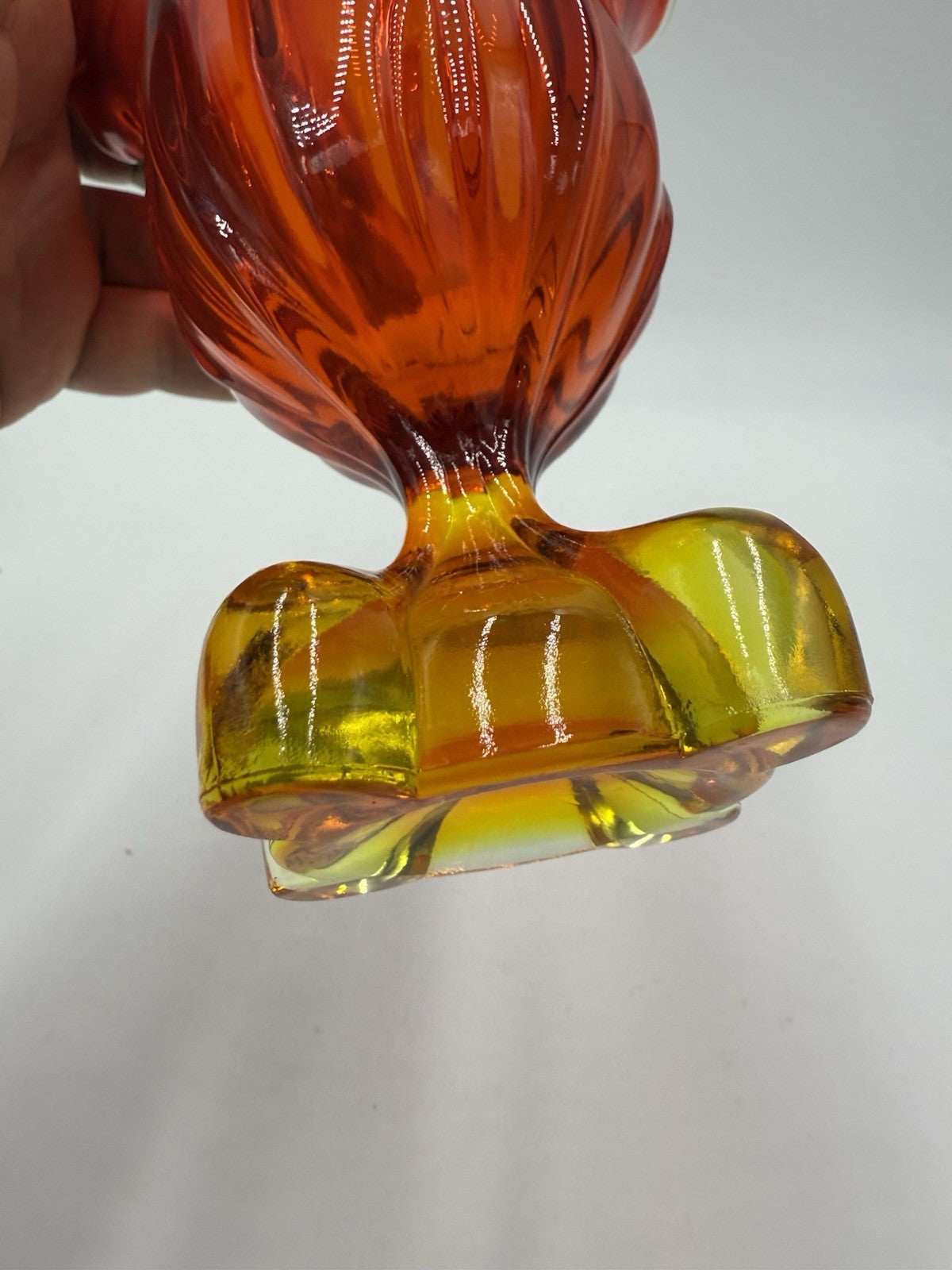 Viking art Glass EPIC Four Square Footed Swung Vase Persimmon Cadmium UV Glow