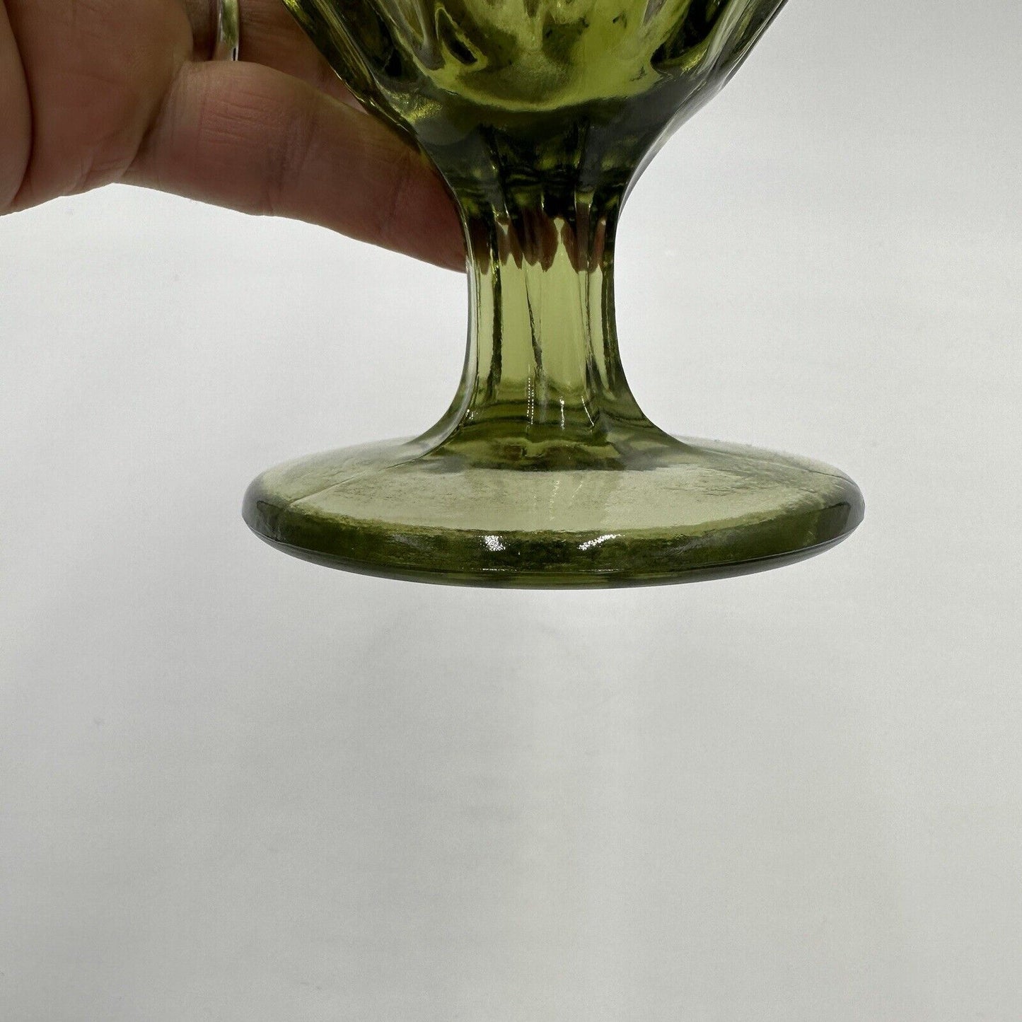 Fenton Vase Glass Colonial Green Thumbprint Handkerchief Compote Ruffled Art