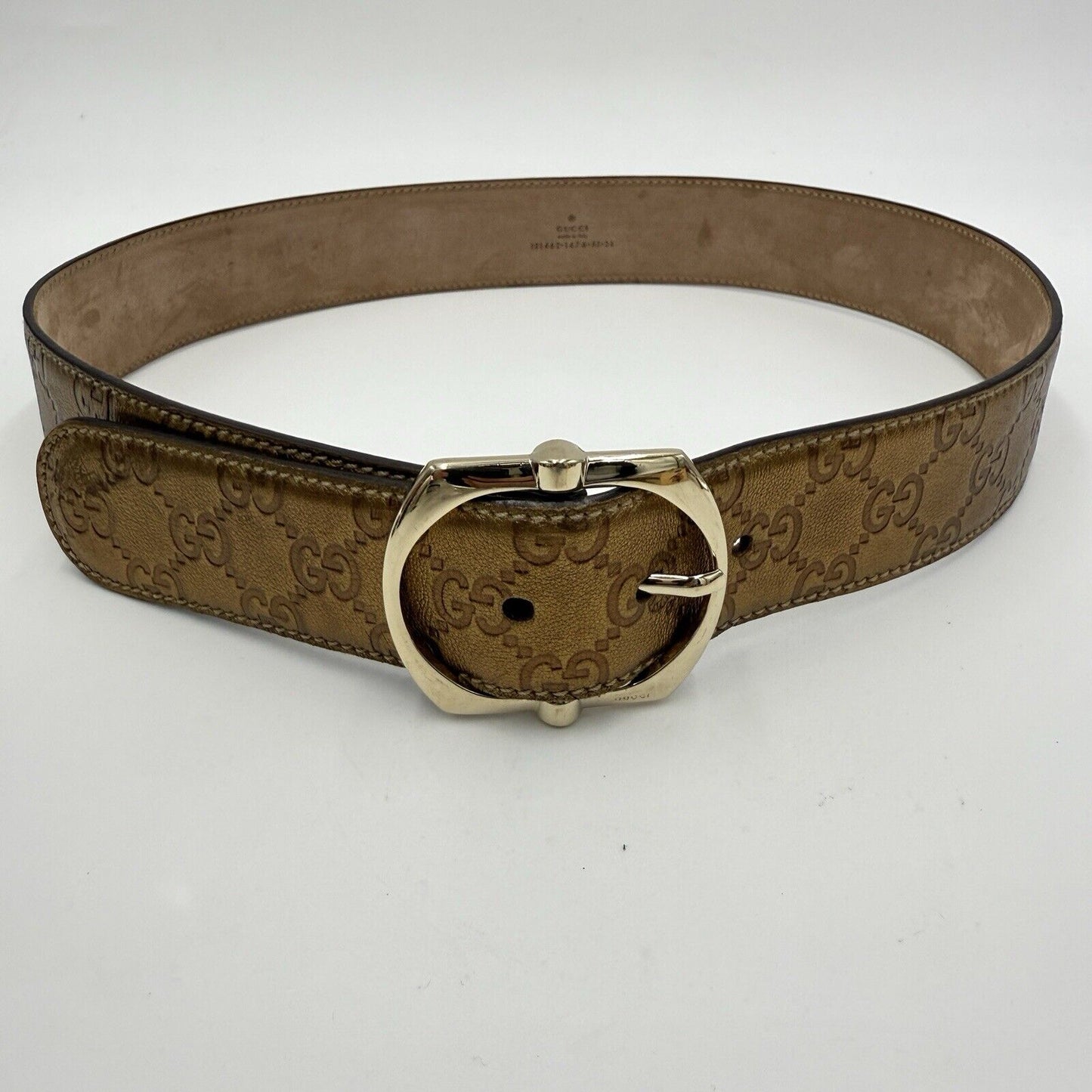 Gucci Bronze Metallic Guccissima Monogram Leather Belt Sz 85/34" Italy Authentic
