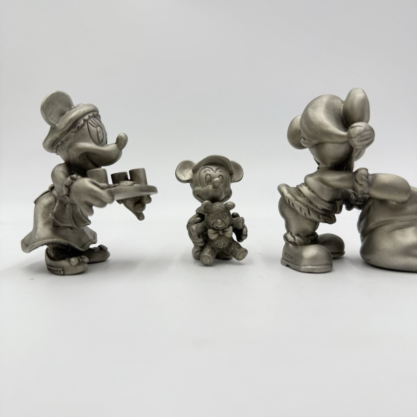 Disney Solid Pewter Mickey Minnie Mouse Santa Figurines Set Vintage 2”