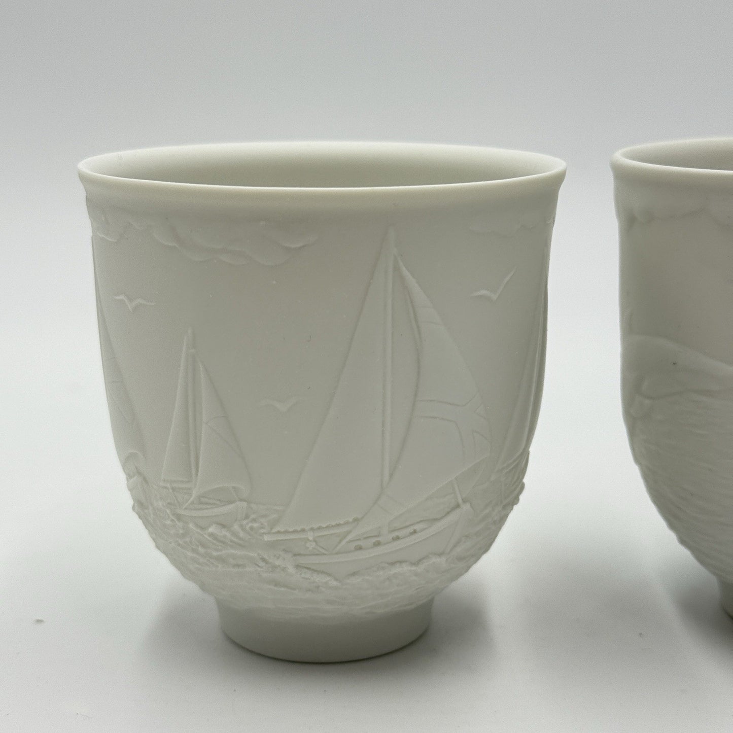 Pair Lladro Collectors Society SAILING THE SEAS CUPS CANDLE HOLDER VOTIVE WHITE