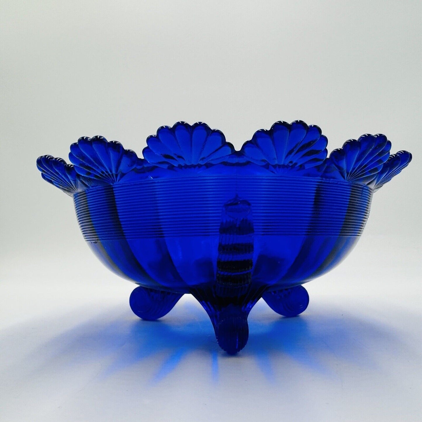 Vintage Mosser Footed Fruit Bowl cobalt blue art glass USA MCM