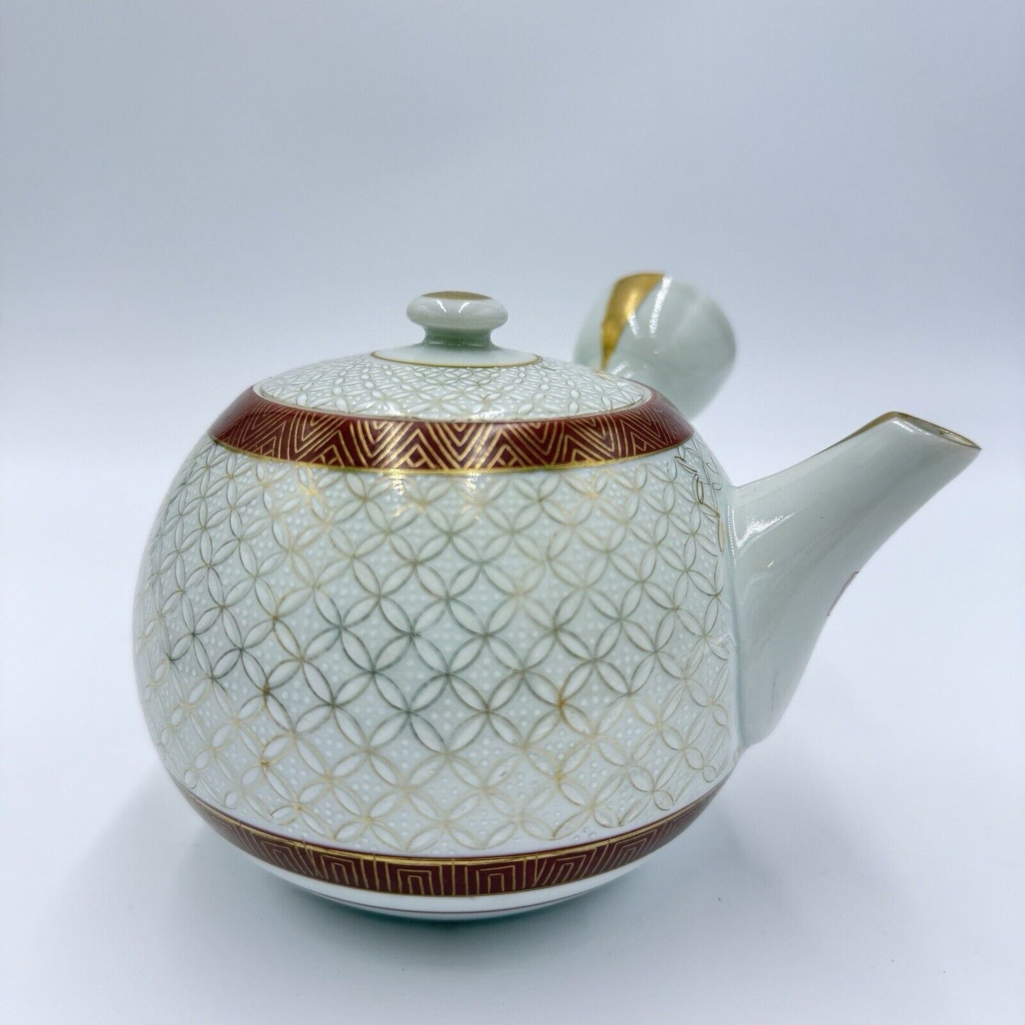 Antique Japanese Kutani Porcelain Tea Pot Gold Accents Embossed