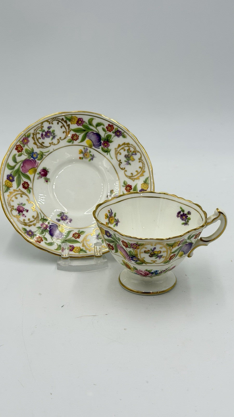 Vintage Hammersley Bone China Dresden Sprays Tea Cup And Saucer Set Pink Marking