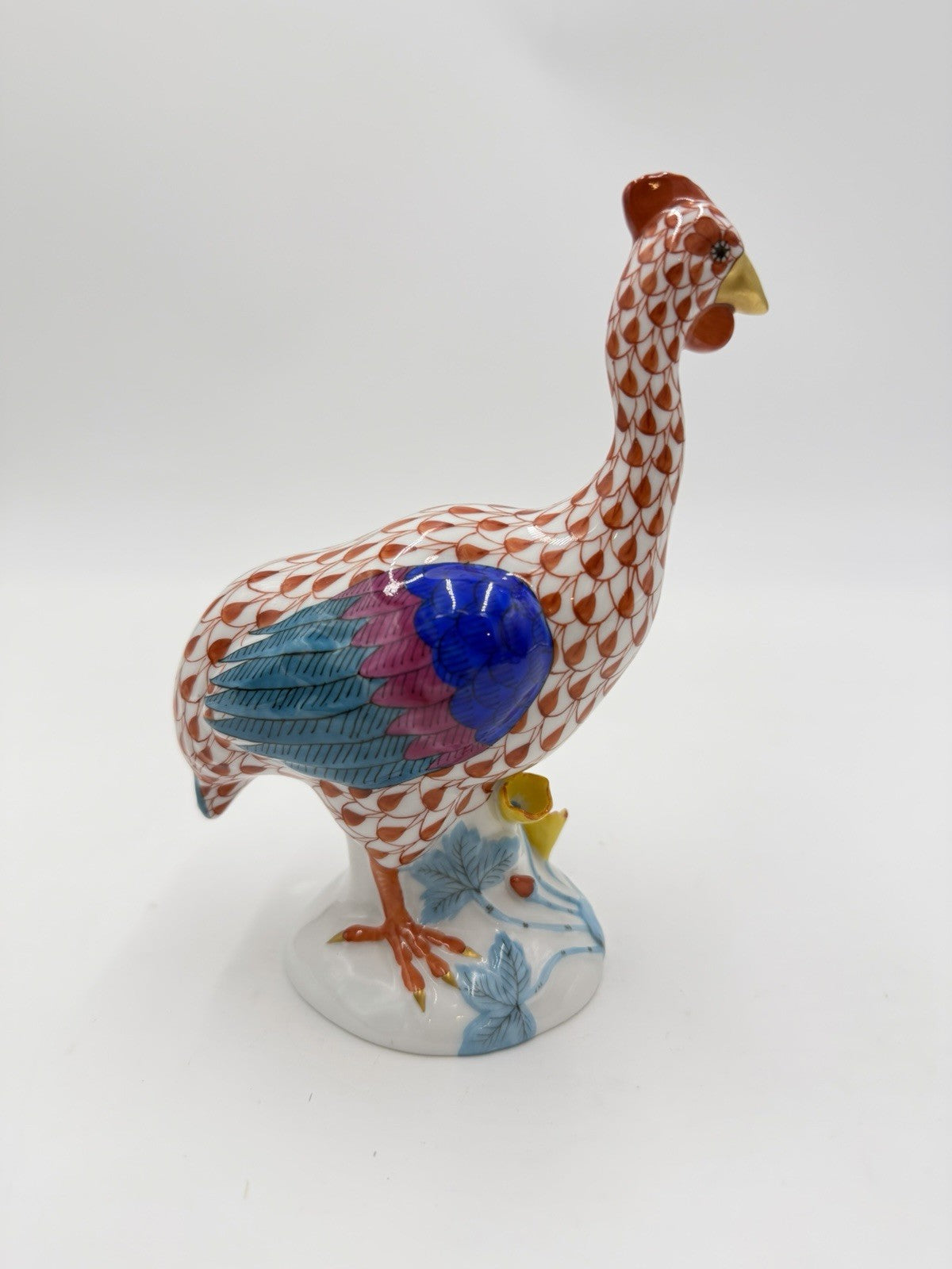 HEREND Hungary Porcelain Guinea Hen Bird Fowl Fishnet Hand Painted 6" Figurine