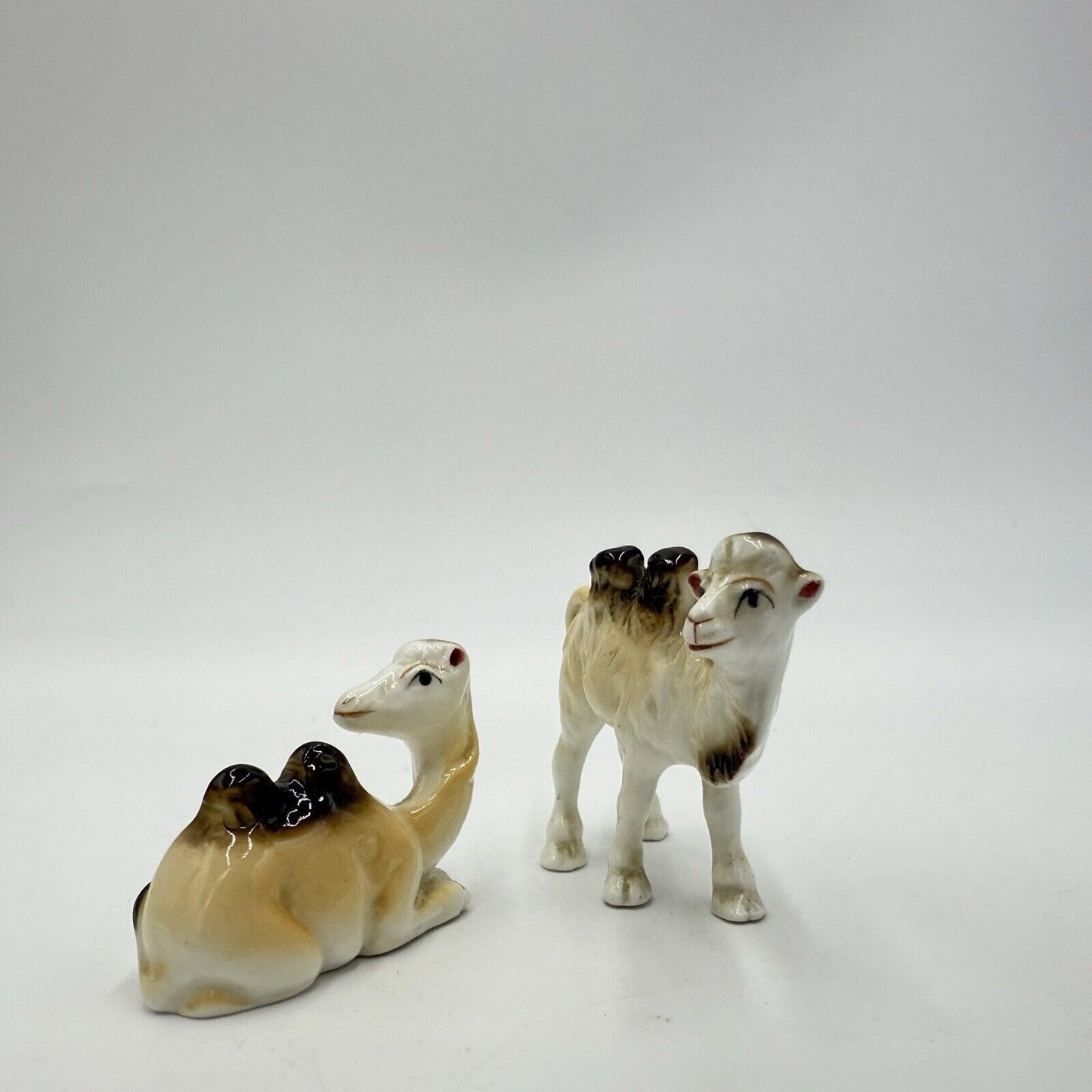 Vintage Japan Bone China Miniature 2 Hump Camels Figurine Pair
