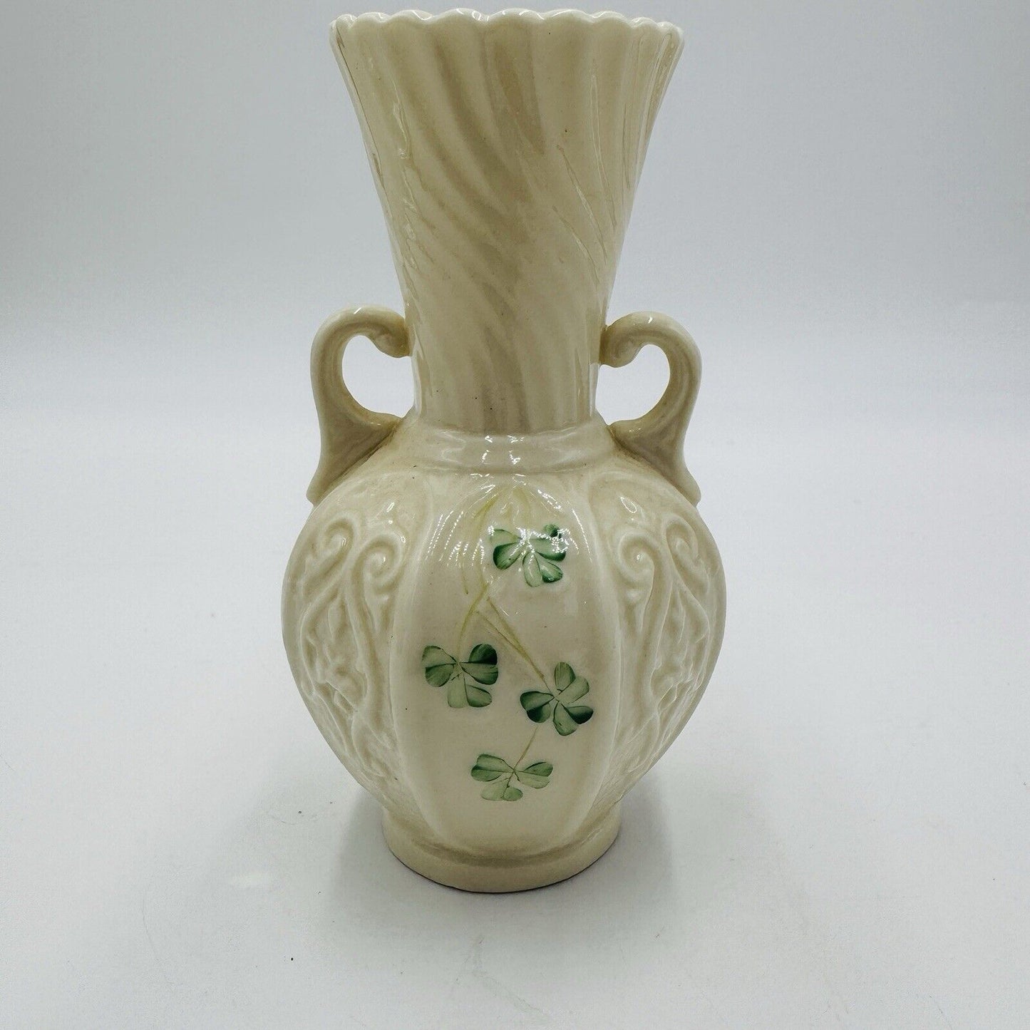 Belleek Shamrock Porcelain Ireland 6" Panel Vase 6” Vintage Decor