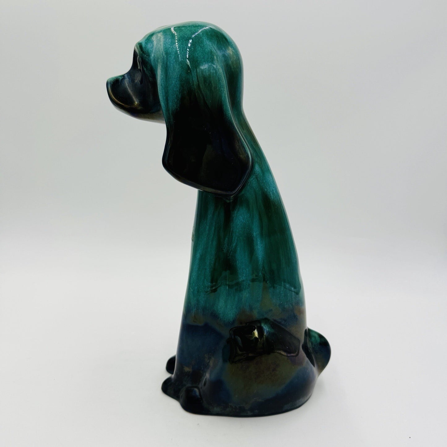 MCM Blue Mountain Canada Pottery 13 1/2in Tall Hound Dog Green Figurine