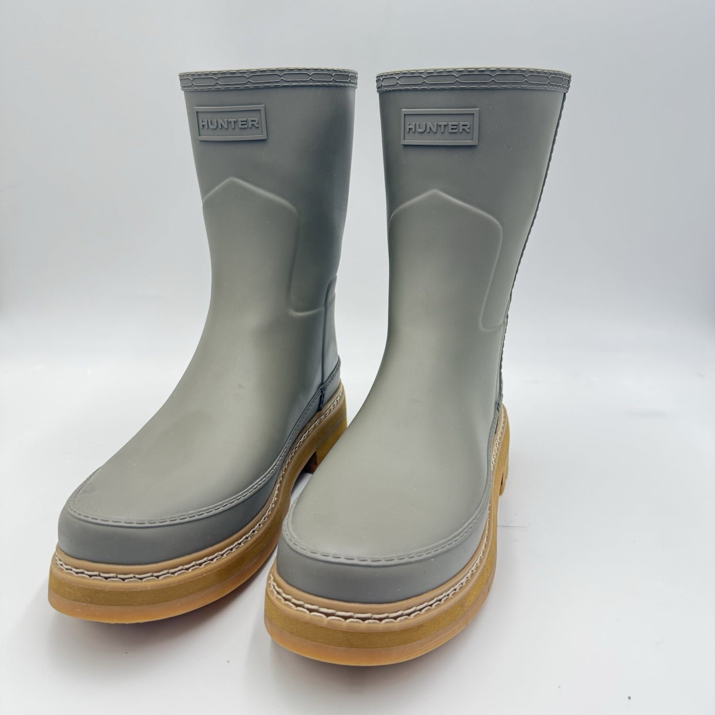 HUNTER Refined Stitch Short Wellington women gray US 9 Rubber Rain Boots