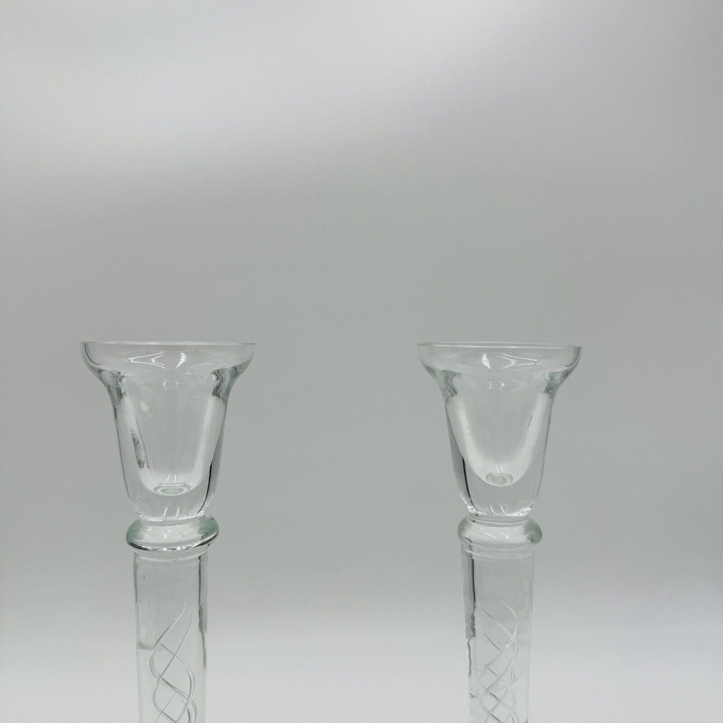 Vintage Air Twist Double Helix Candlestick Candle Holder Hand Blown Pair 10"h