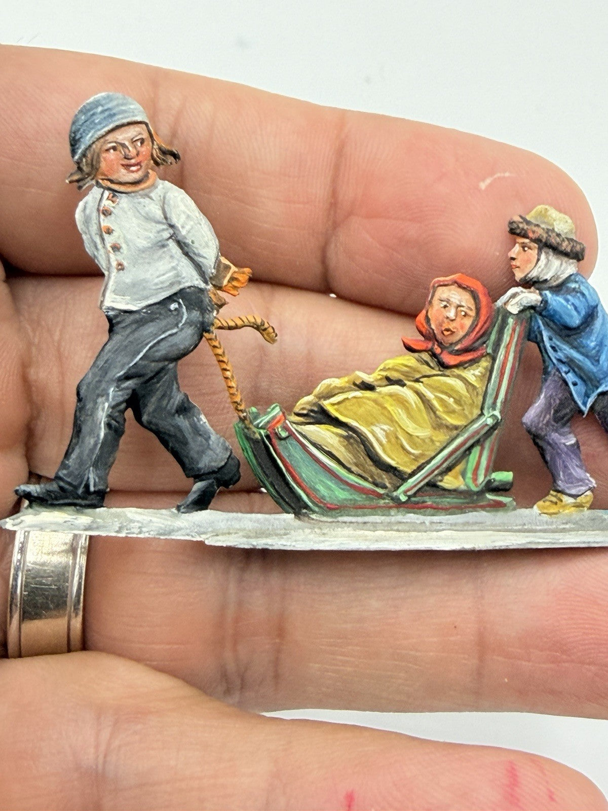 Rare Hans Heinricksen Germany Flat Lead Hand Painted Christmas Figurine 1”x 3”