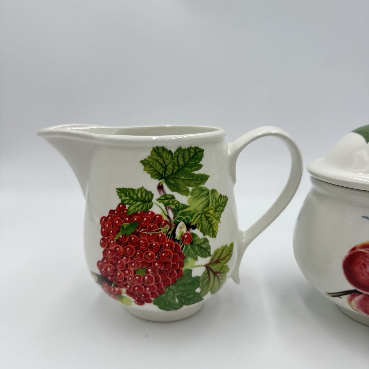 Vintage Portmeirion Pomona English China Creamer & Sugar Bowl Set Floral Fruit
