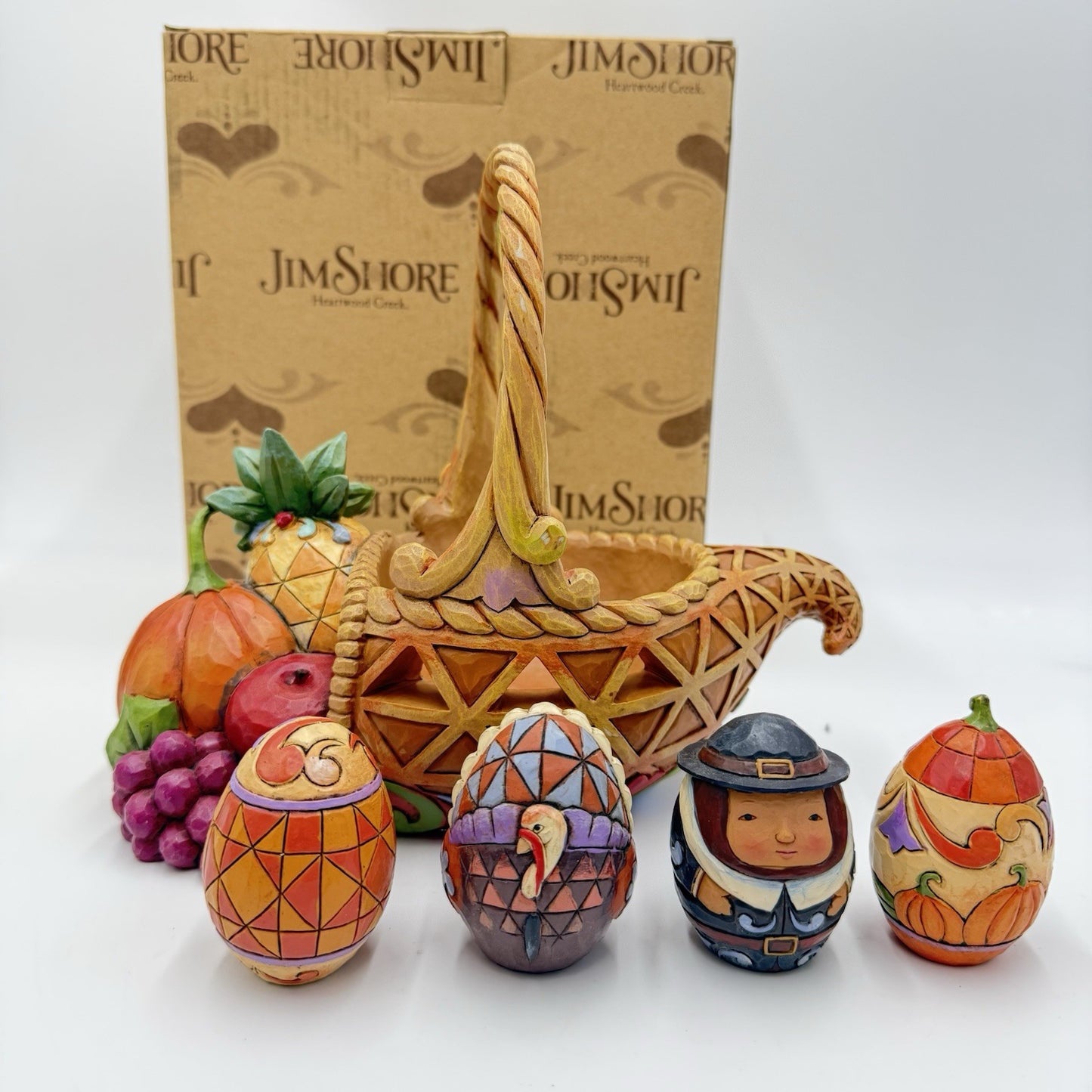 Jim Shore BOUNTY OF BLESSINGS Cornucopia Basket Set 5 PCs Autumn Figurine Boxed