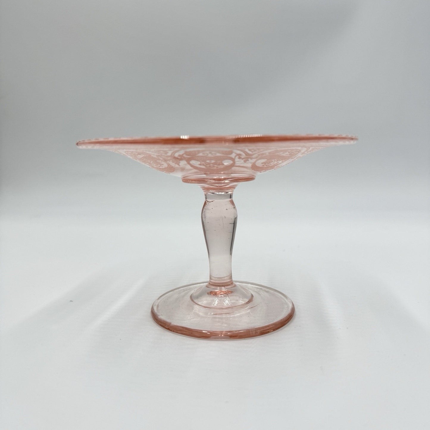 Vintage Fostoria Versailles Art Glass Pink Elegant Glass Compote 4”Hx 6” Etched