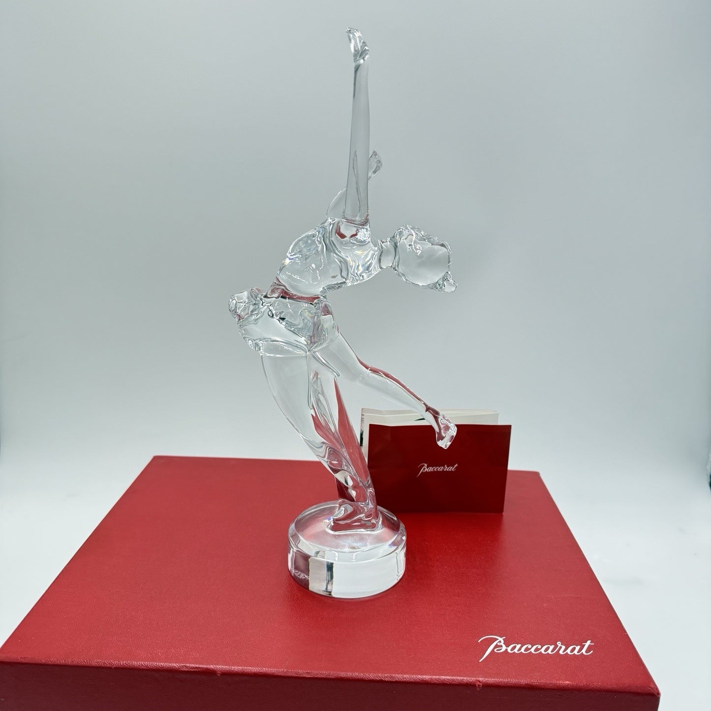 Baccarat France Ice Skater Crystal Figurine 11.5" H Sculpture Clear Vintage Box