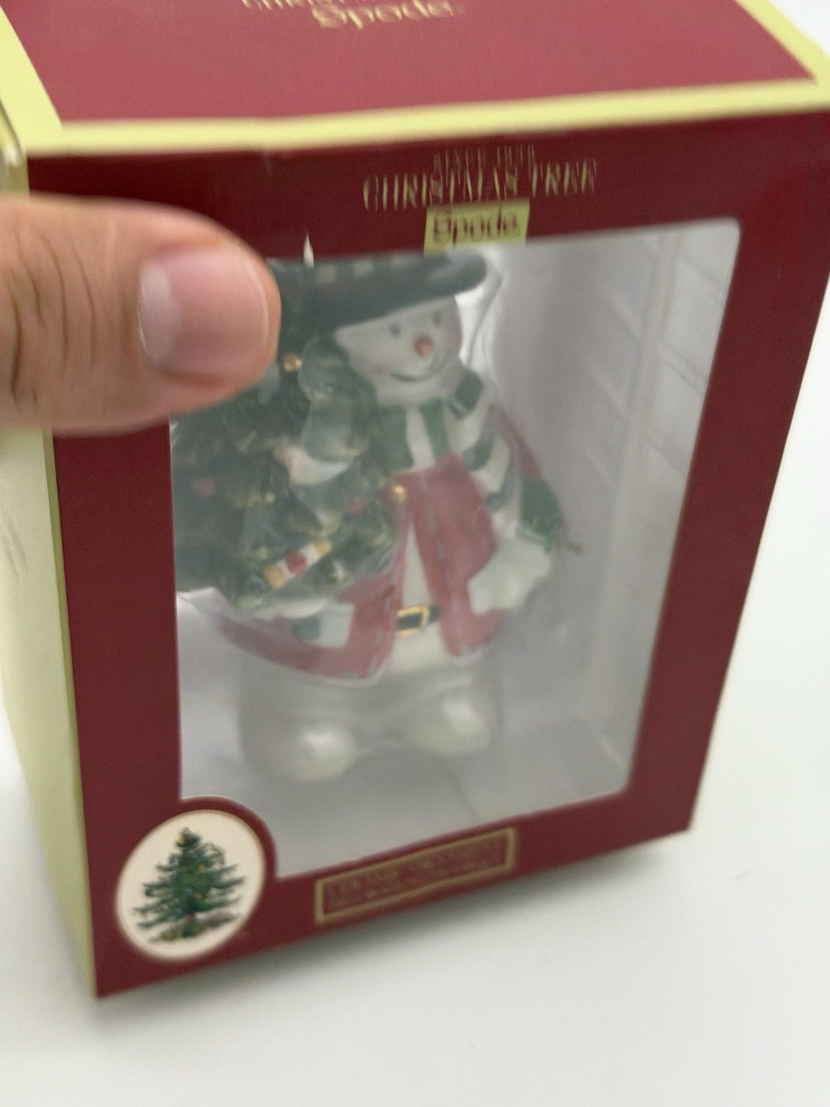 Spode Christmas ornament snowman holding a Christmas tree Figurine Porcelain
