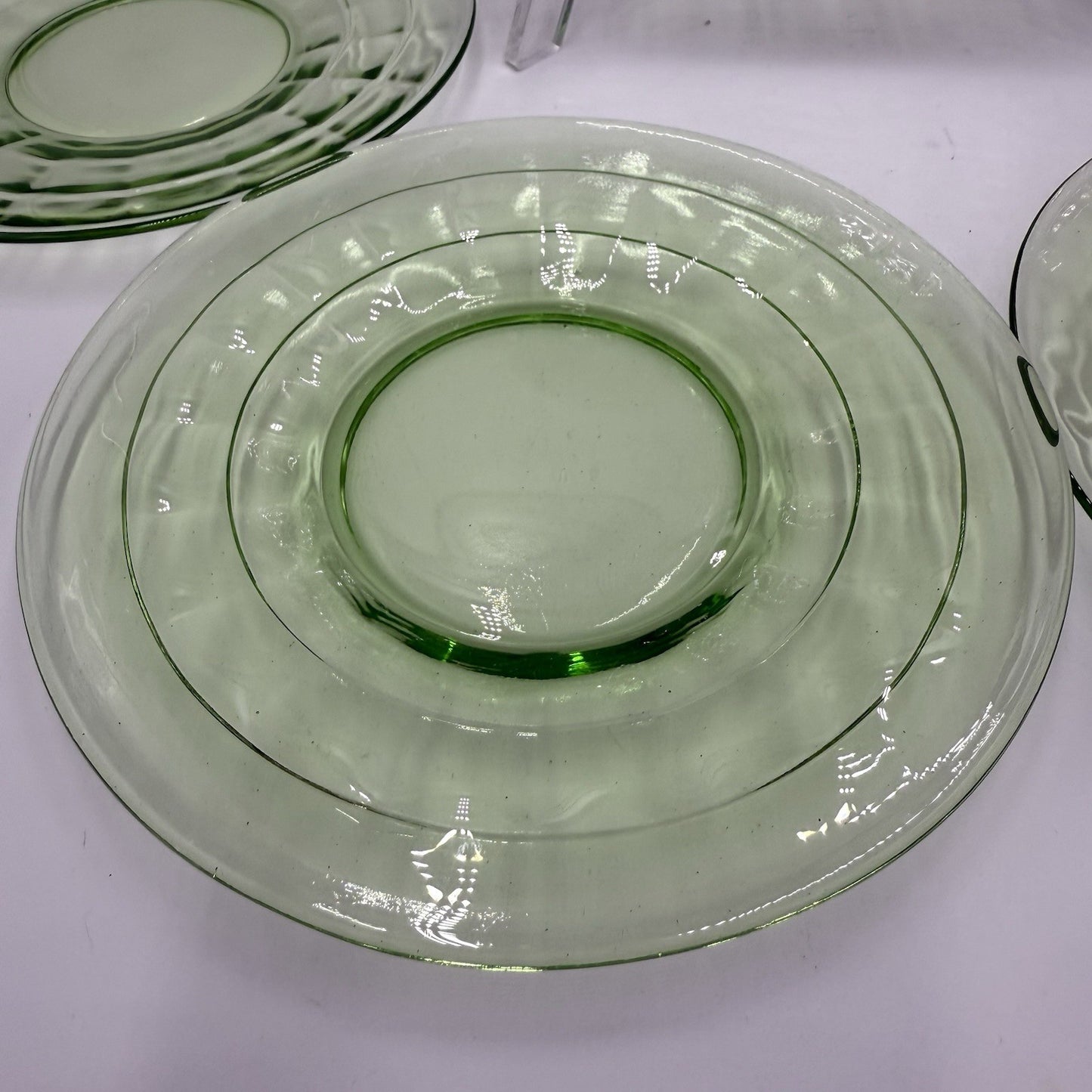 Hocking 1930’s Block Optic 6” Green Depression Glass Plates Dessert Uranium 5 PC