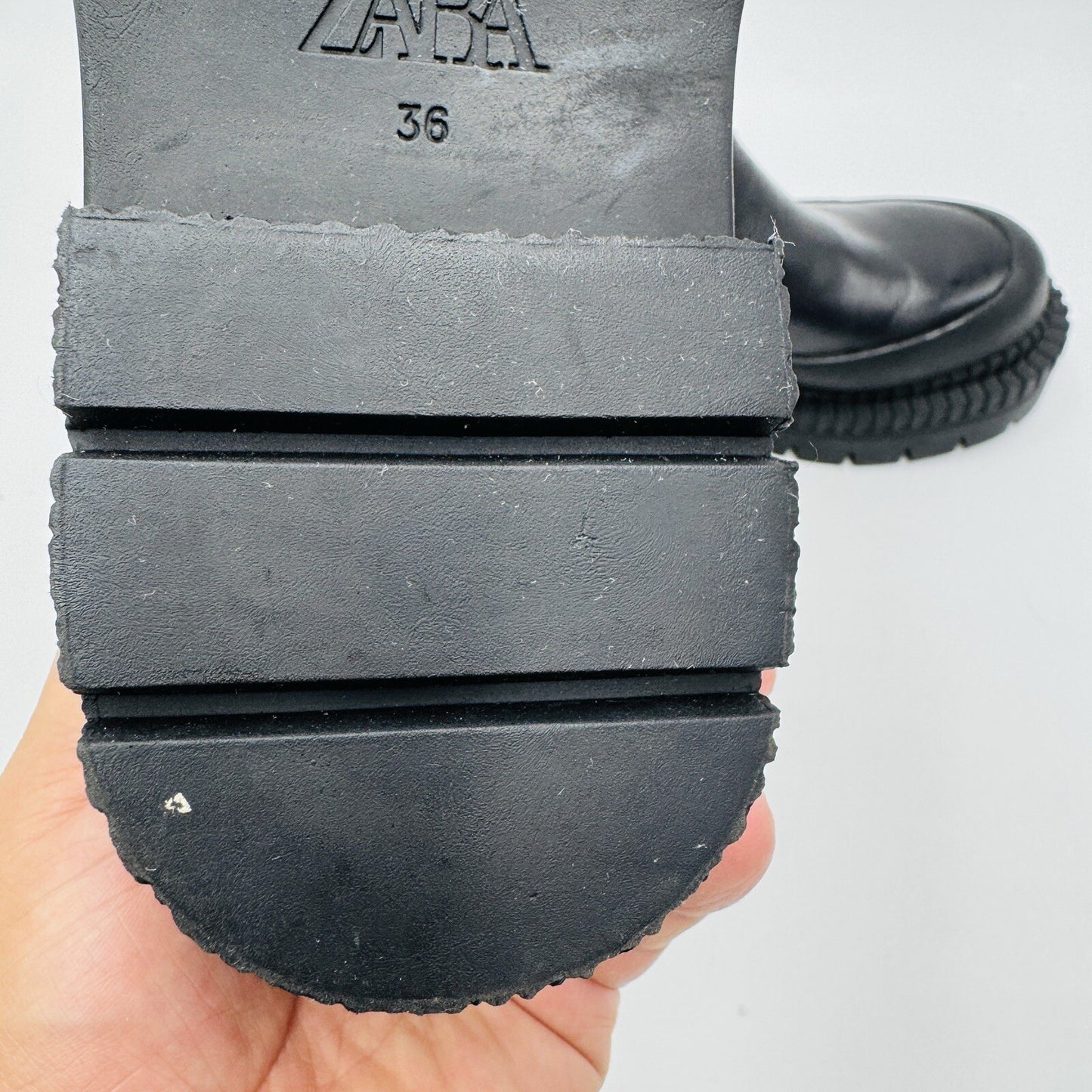 Zara Leather Lug Black Ankle Boots Size 36 EU Women US 5.5