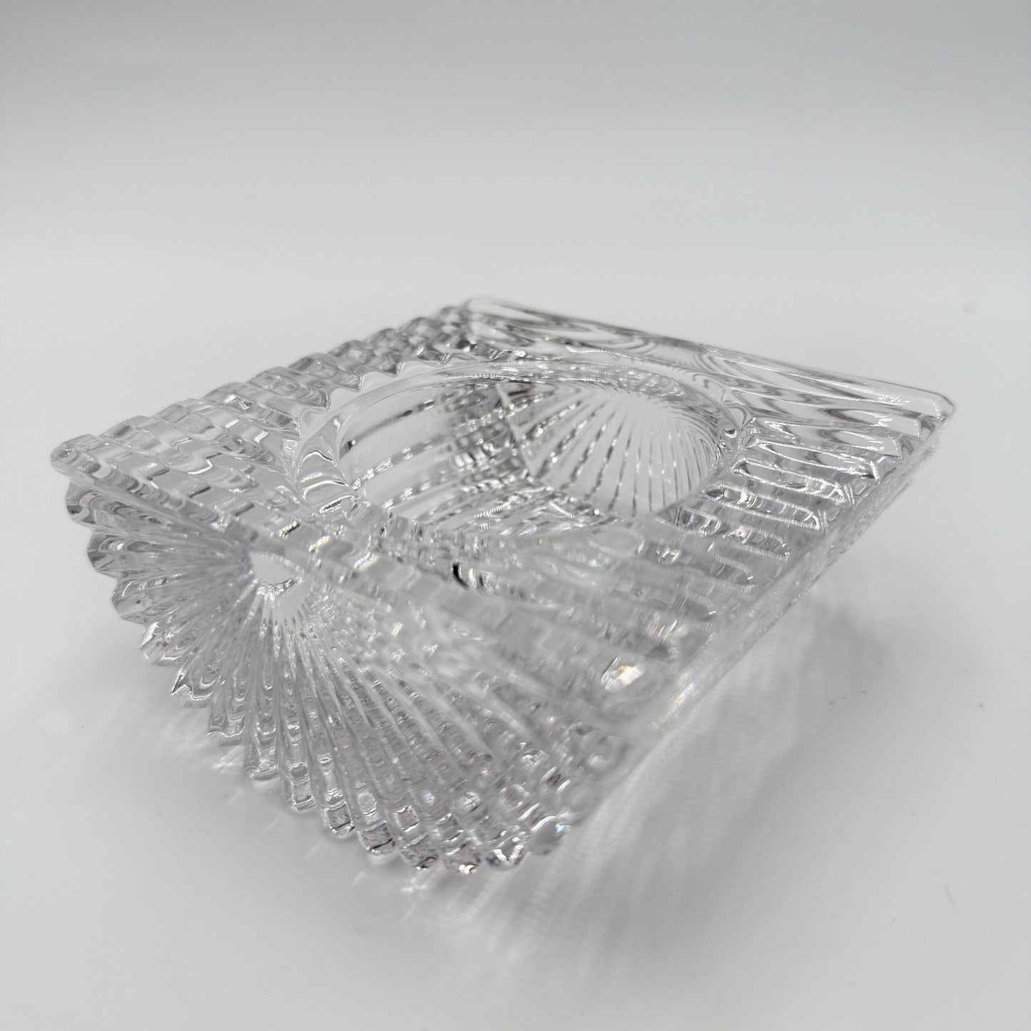 VTG Late 20th Century Art Deco Cut Crystal "Vide Poche" Trinket Bowl, 4.3*4.3*2"