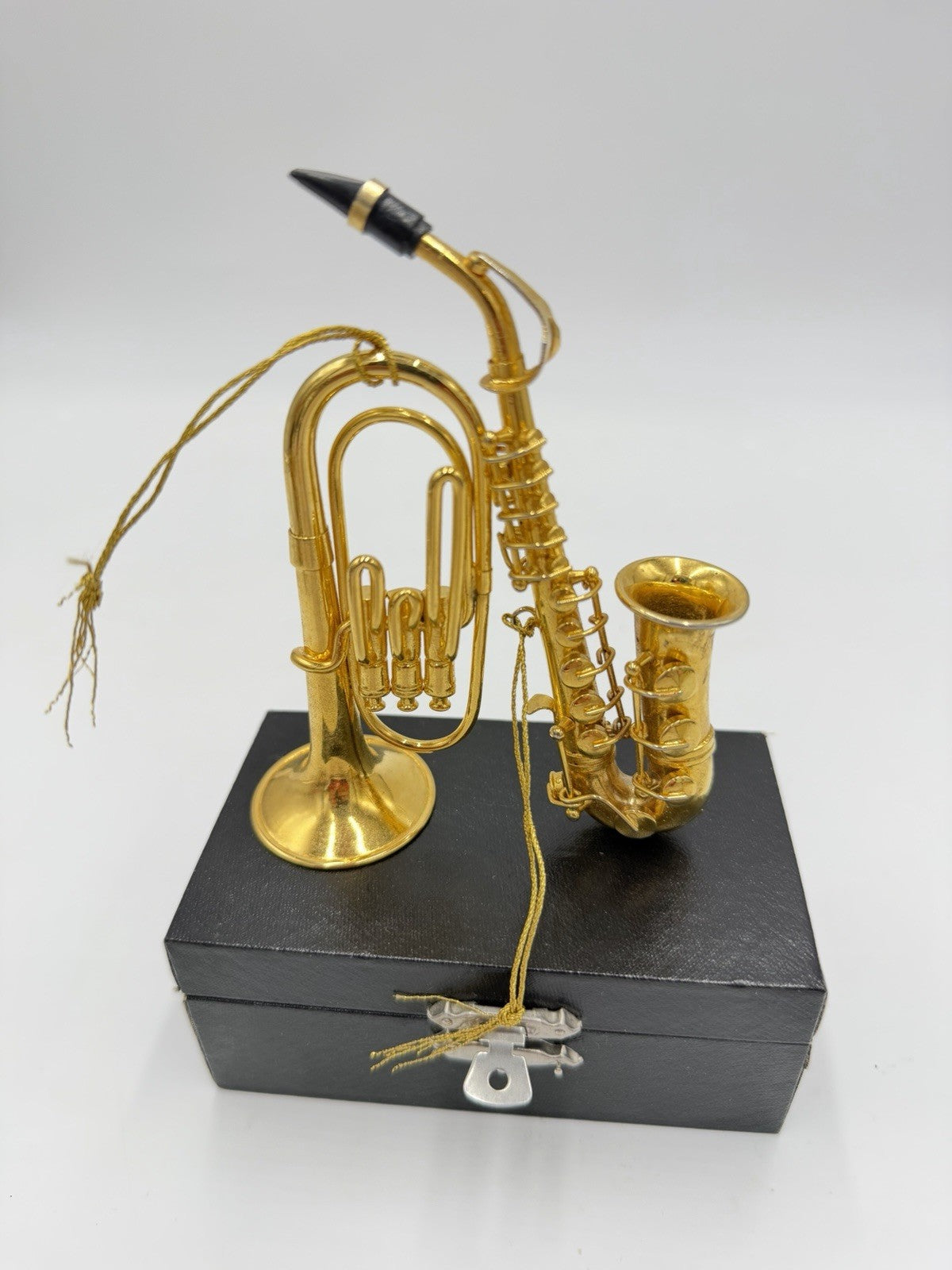 Vintage Gold Tone Saxophone & Euphonium Brass Instrument Christmas Ornaments