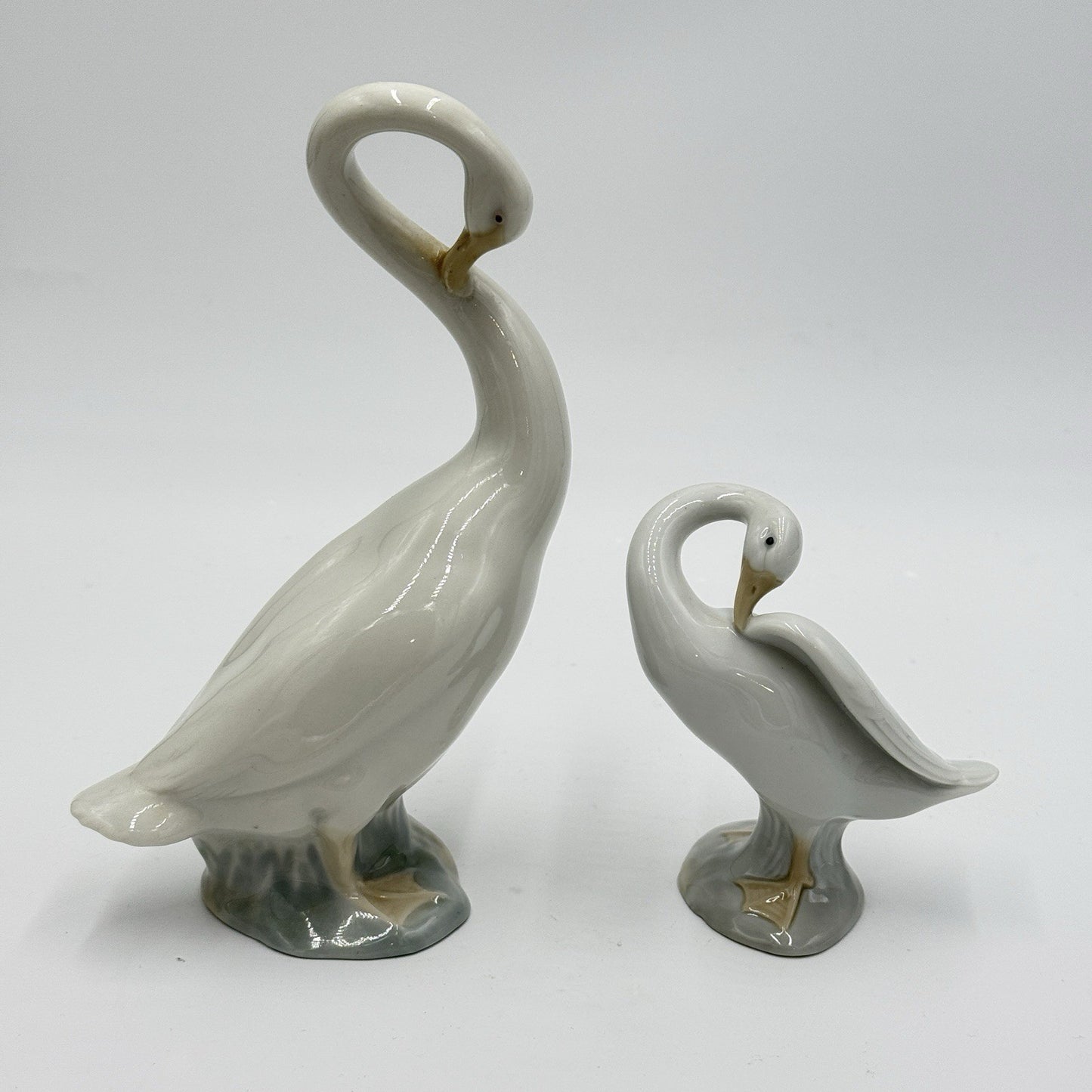 VTG NAO By Lladro Long Neck Swan Goose Duck Figurine Spain Porcelain Pair 8" 4"