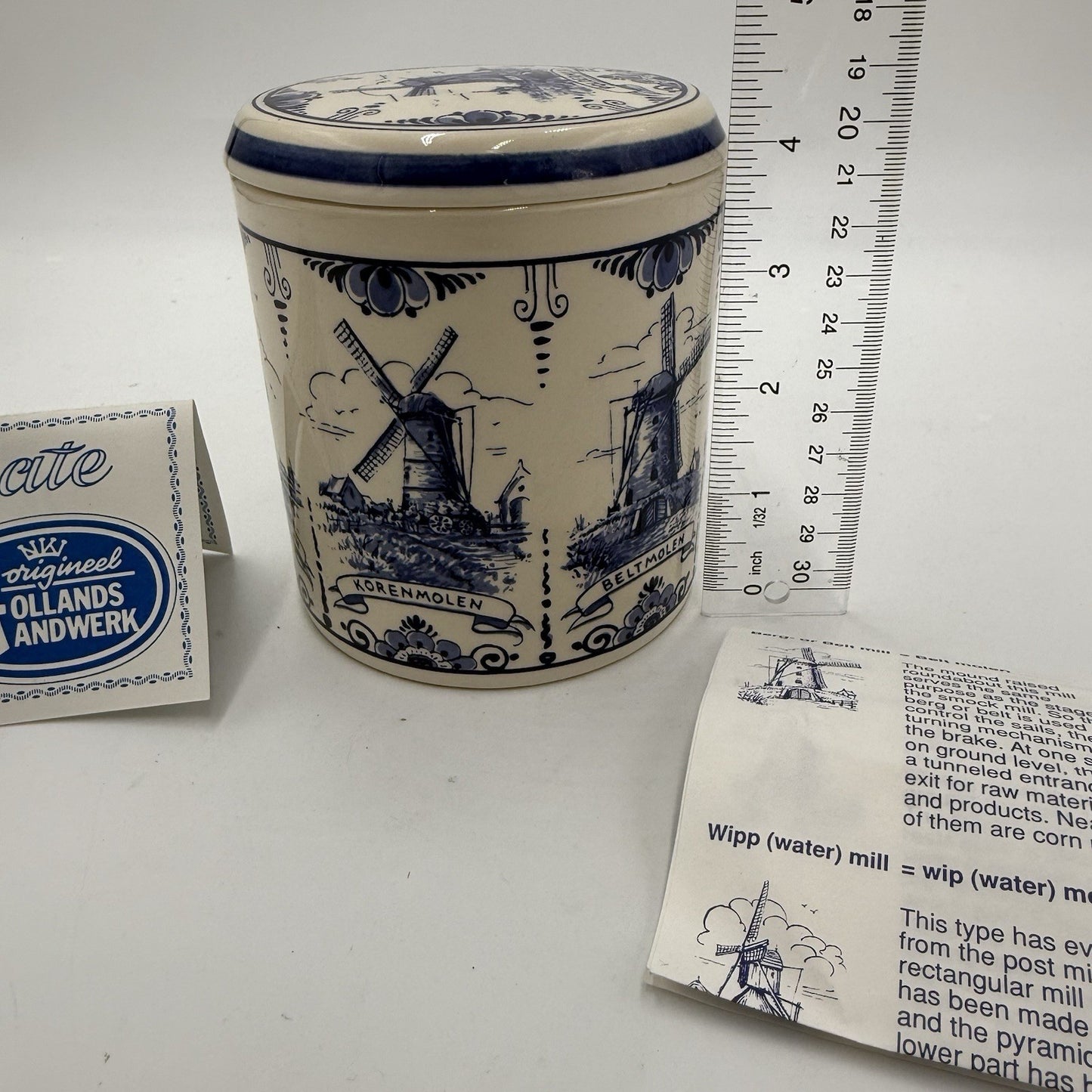 Vintage Delft Blue Windmill Storage Canister Hand Painted Dutch COA Paperwork