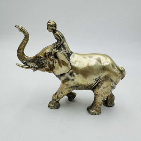 Vintage Solid Metal Elephant India Figurine Heavy Sculpture 5”H X 7” L