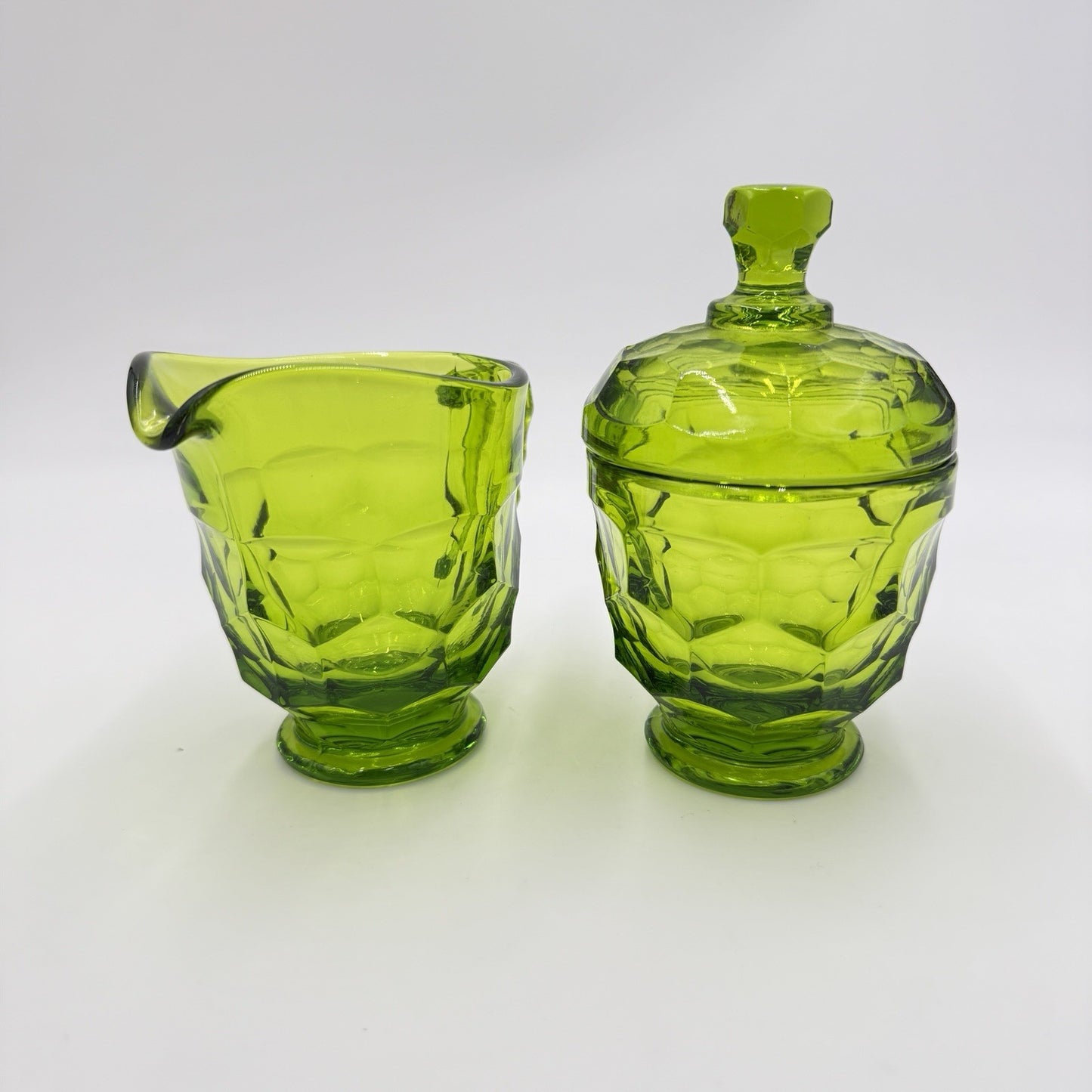MCM Viking Art Glass GREEN GEORGIAN New Martinsville Cream and Sugar Set