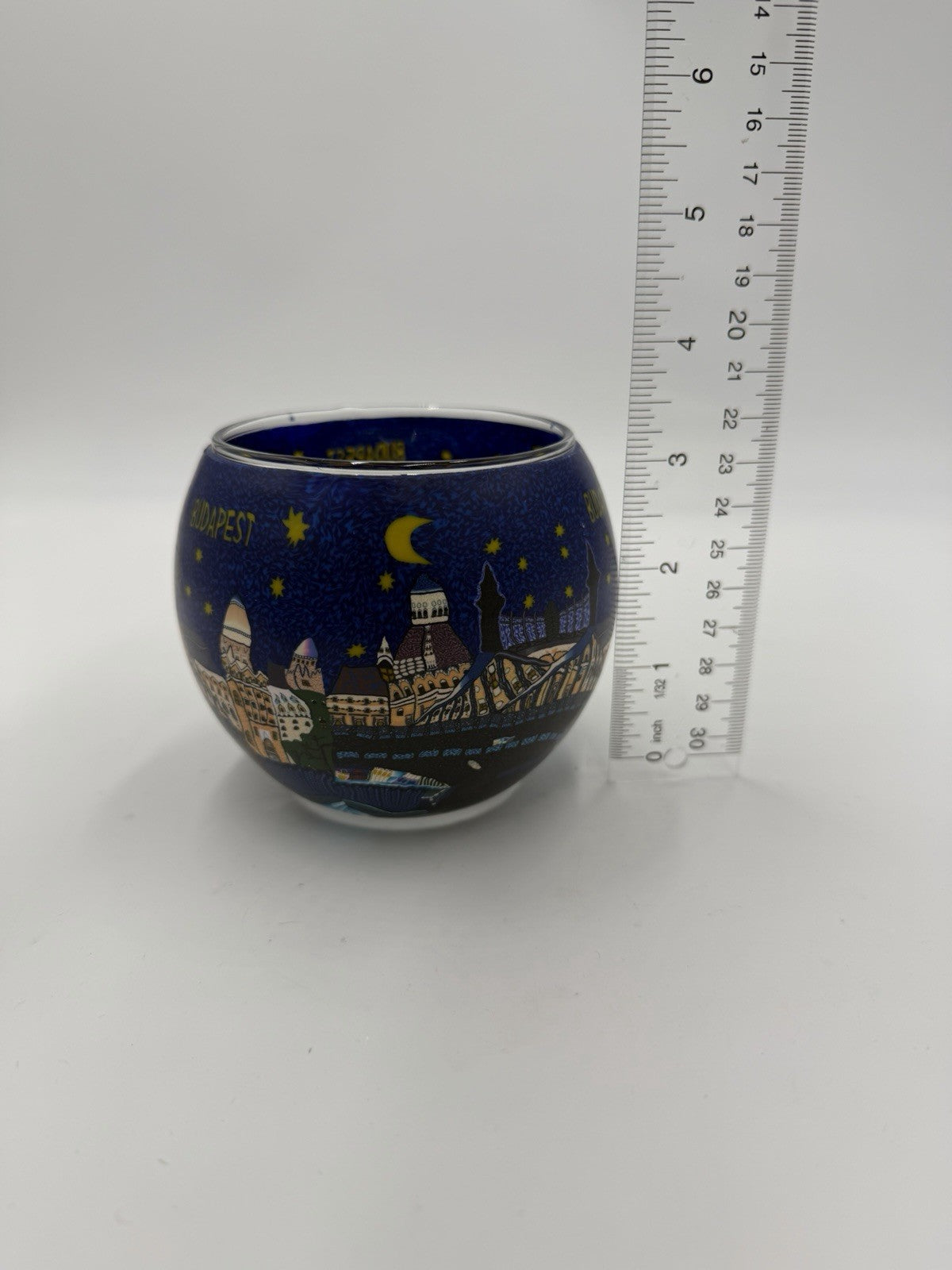 Leuchtglas germany art glass votive candle holder city Budapest Hungary 3.5”x3”