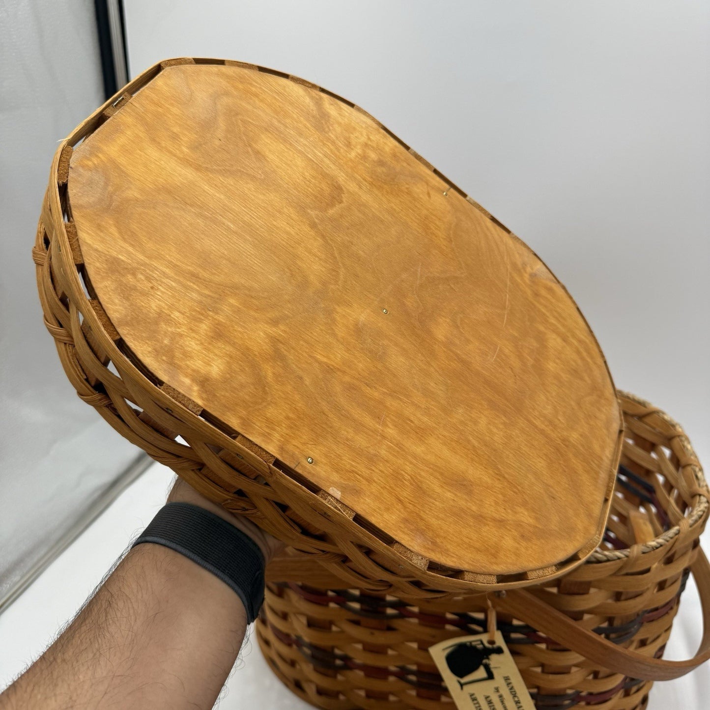 Vintage Amish Artisans Handcrafted Oval Sewing Basket Folk Art Wisconsin Rare