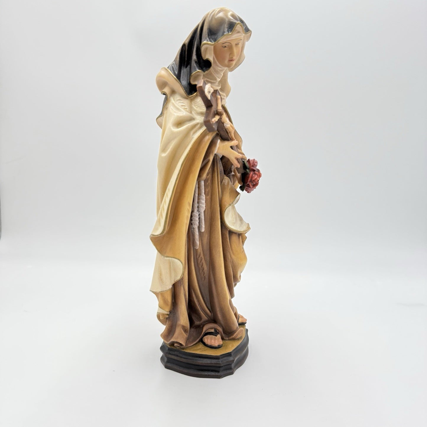 Folk Art Karl Demetz Wood Carved Saint Therese of Lisieux Figurine 12” Italy