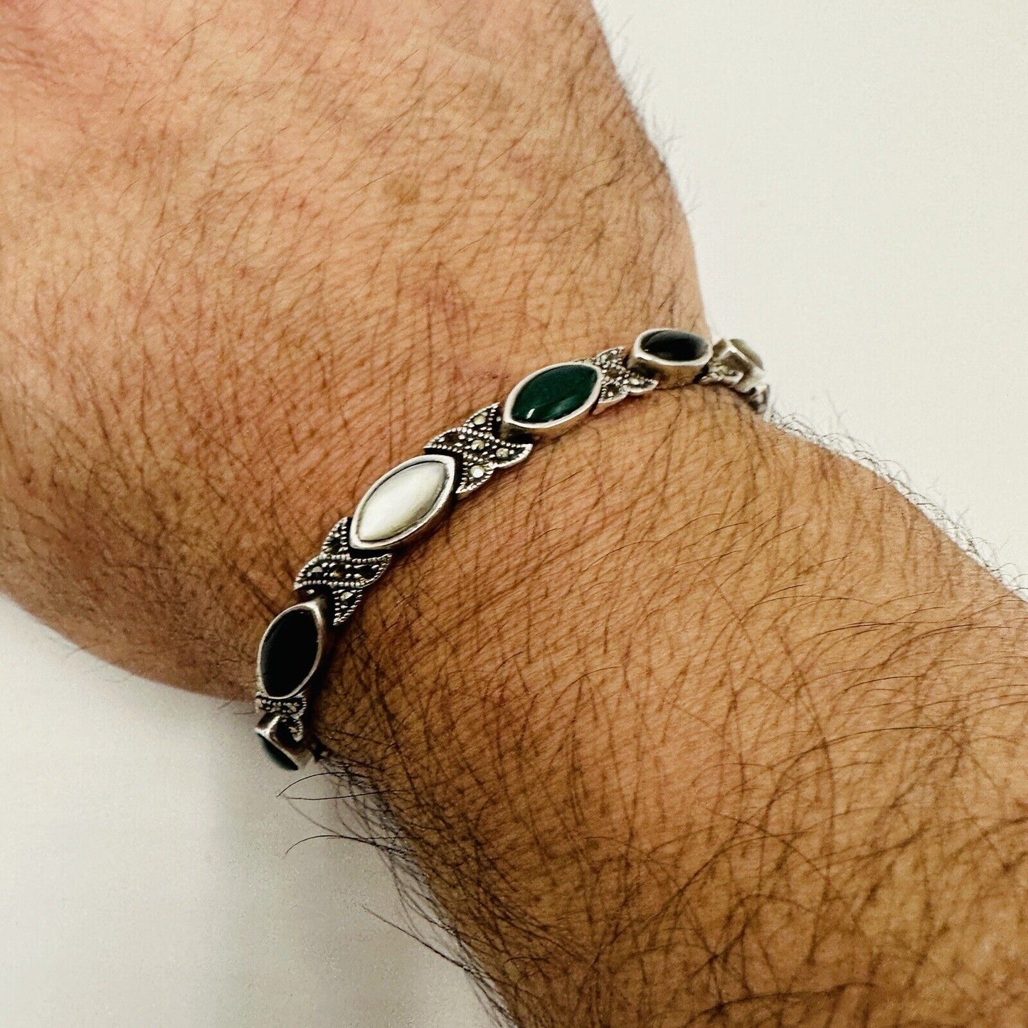 Marcasite Women's Jewelry Bracelet Vintage Sterling Silver and Multi Gemstone