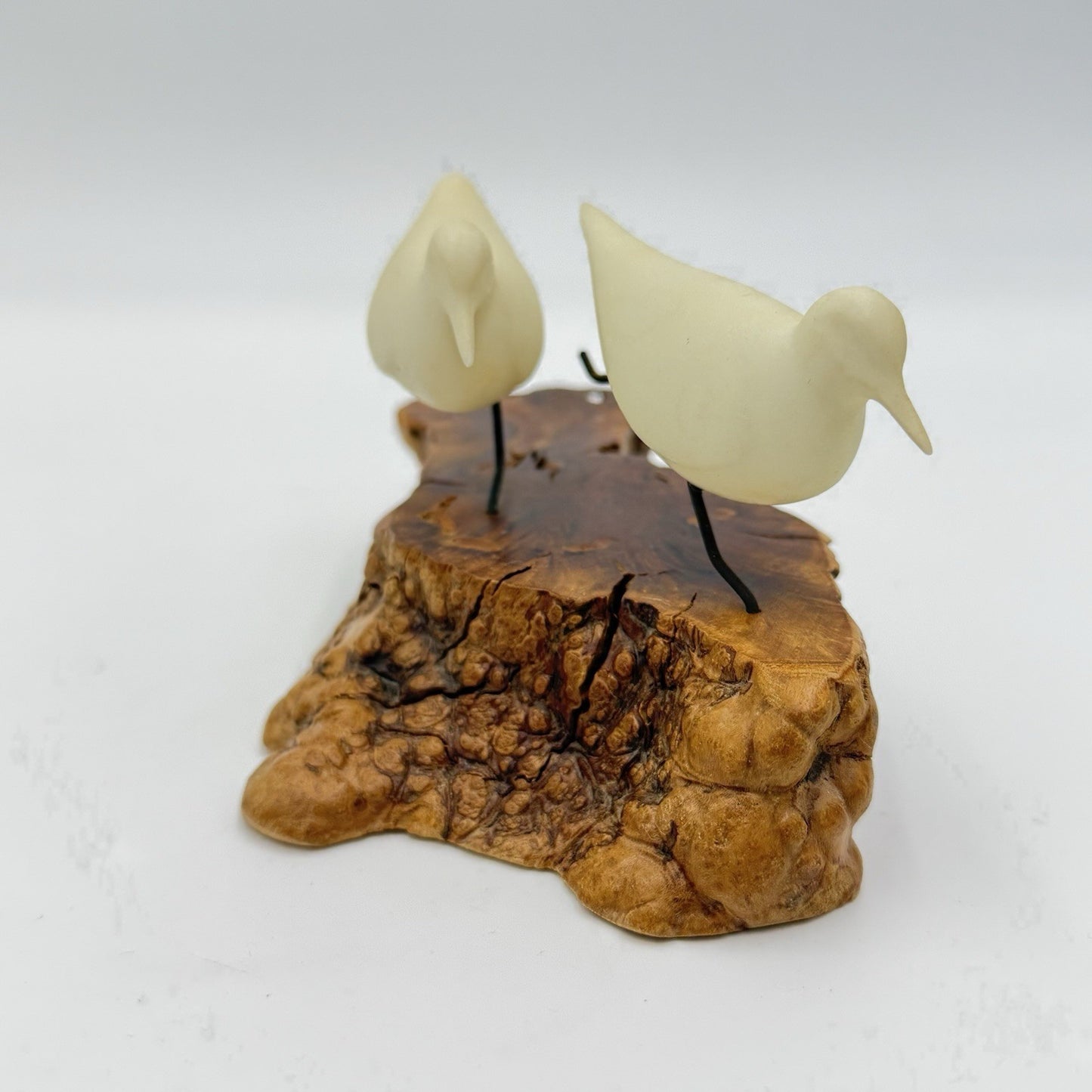Vtg John Perry Seagull Running on Burl Wood Base Sculpture Signed 1986 Figurine