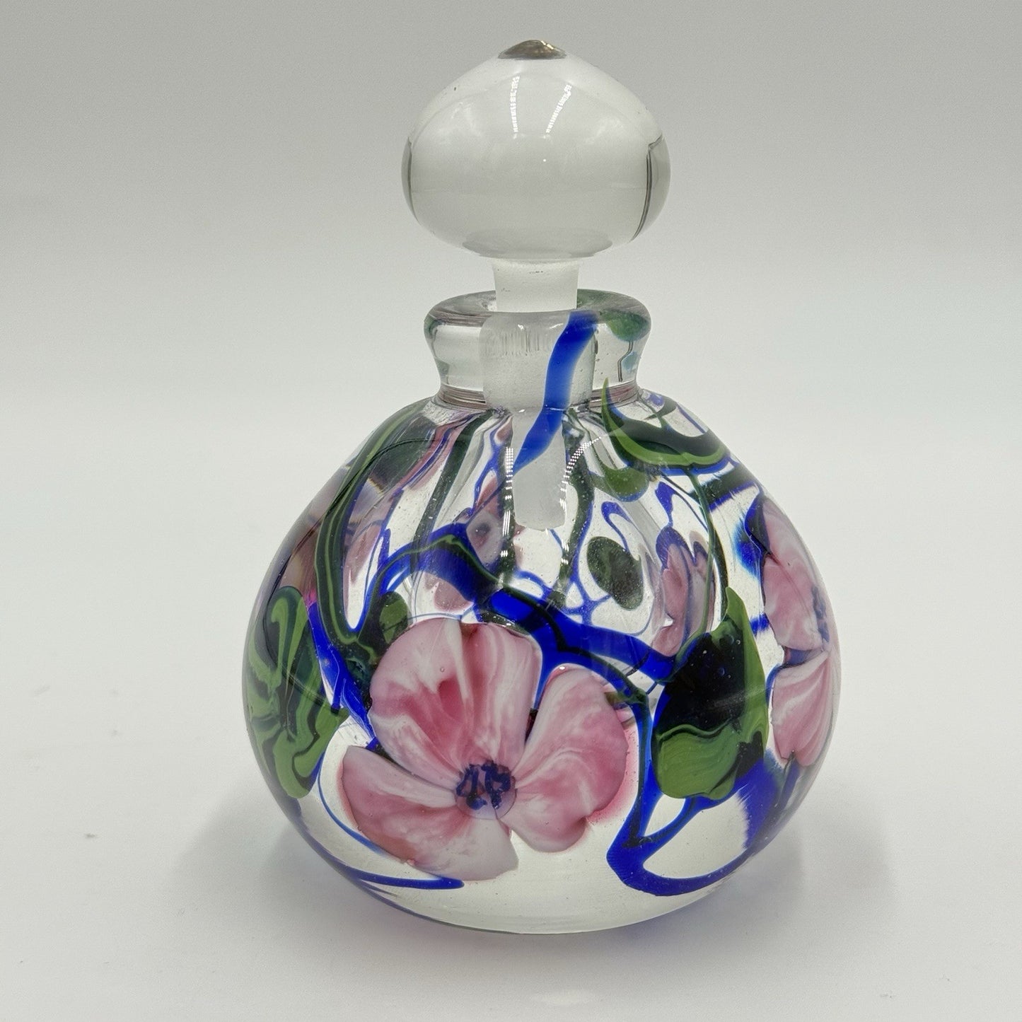 Richard Olma Art Glass Paperweight Perfume Bottle Signed Flower Vine Rare 4”