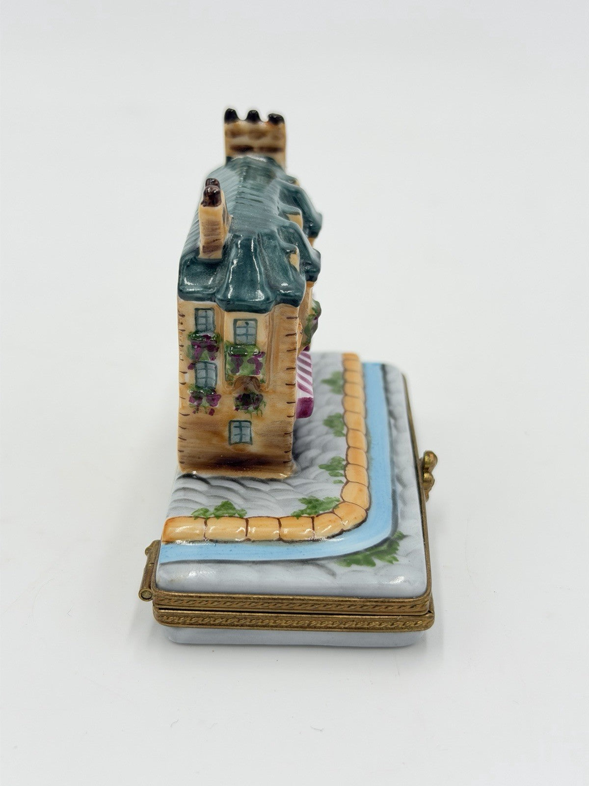 Limoges Porcelain Trinket Box Signed France Paris Street with Shops & Apartments