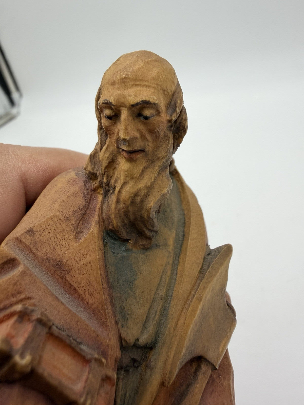 Rare Anri Italy Wood Carved St Matthew Apostle Folk Art Figurine 6.5”