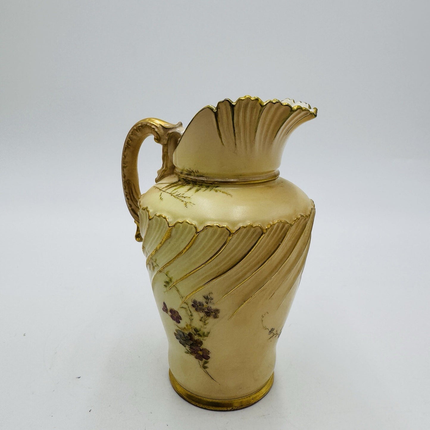Antique Royal Worcester #1652 Blush Ivory English Porcelain Gilt Floral Mini 5in