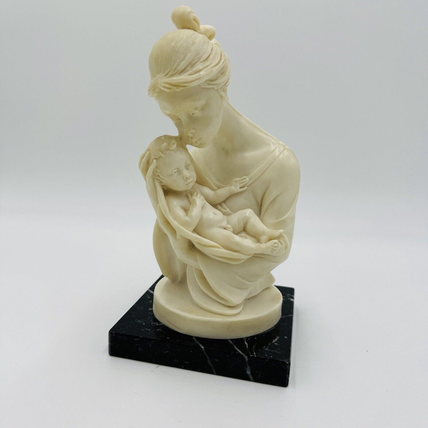 A. Santini Mother & Child Alabaster Sculpture Classic Figurine 7.5” Italy Vtg