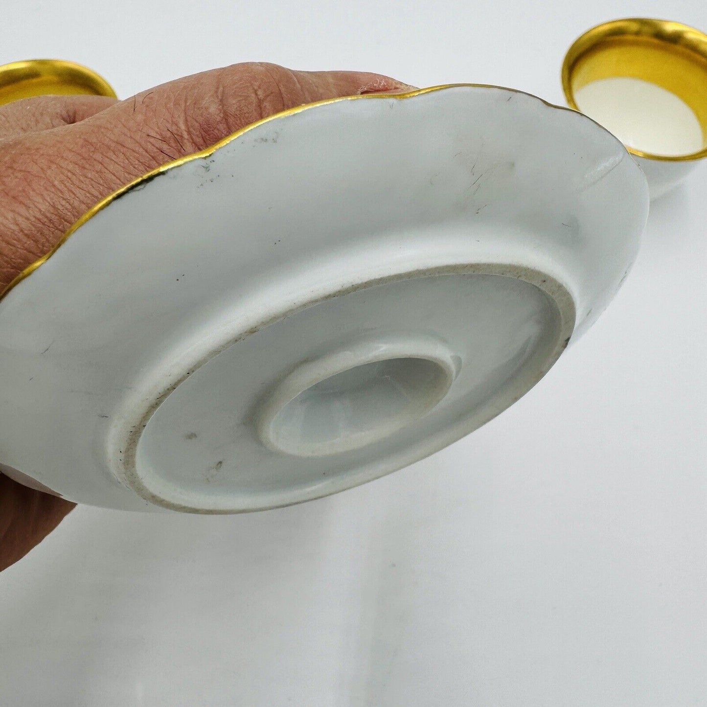 French Porcelain Gold Trim Egg Cups 3 Pieces Unmarked Rare Antique Serveware