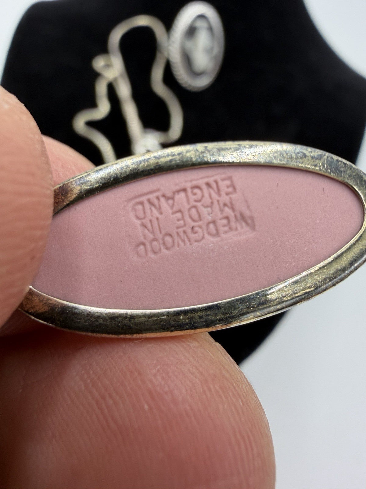 Wedgwood Jasperware Black & Pink Ring Necklace Jewelry Set 2 PCs