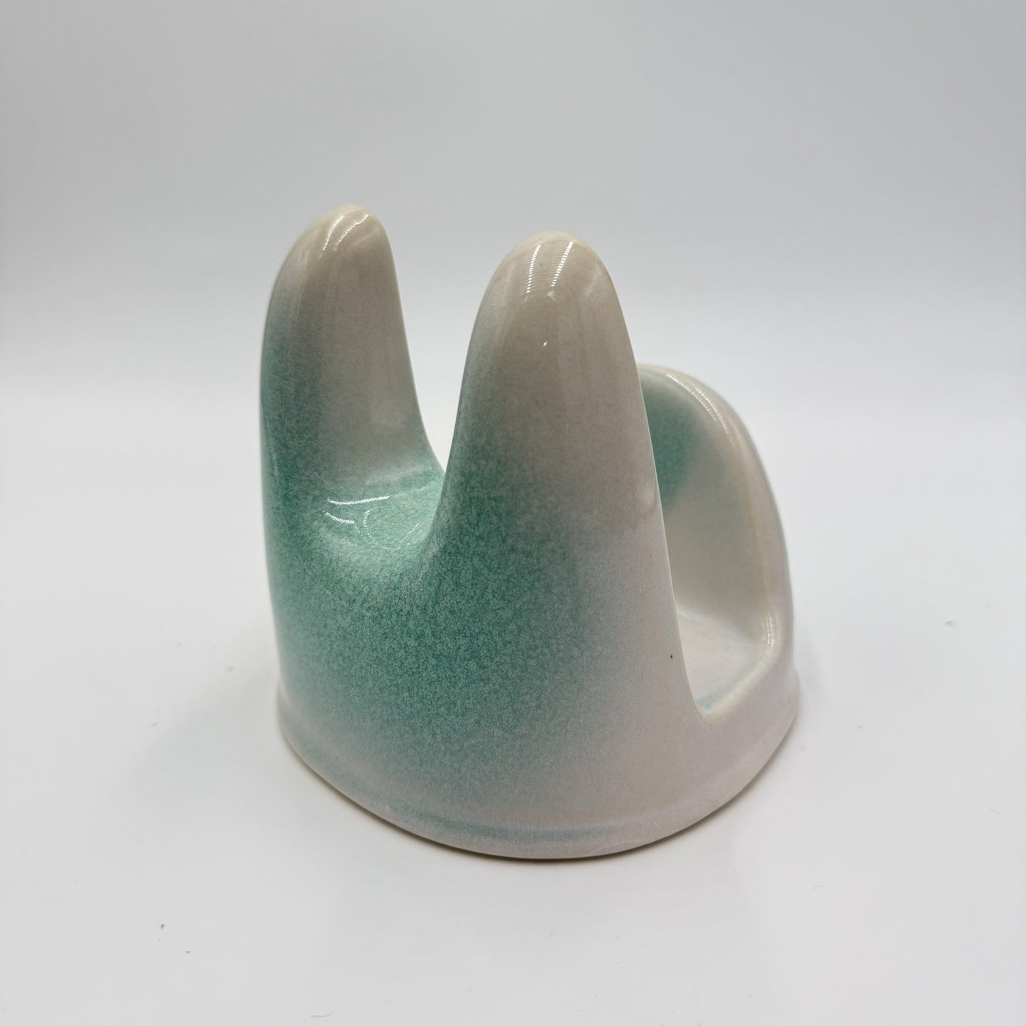 Studio Art Pottery Green & White Lid Stand Stoneware 5”x5.5”x5”