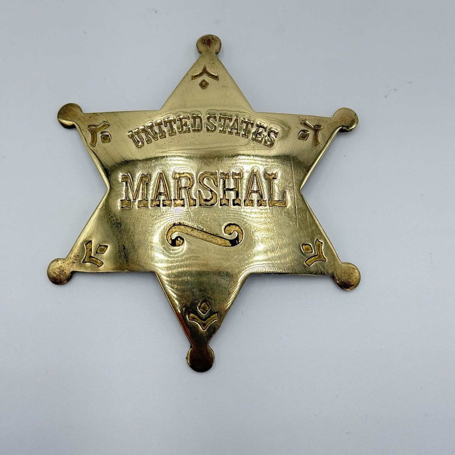 Vintage Solid Brass 3" United States Marshal's 6 Point Star Badge Sedona Az