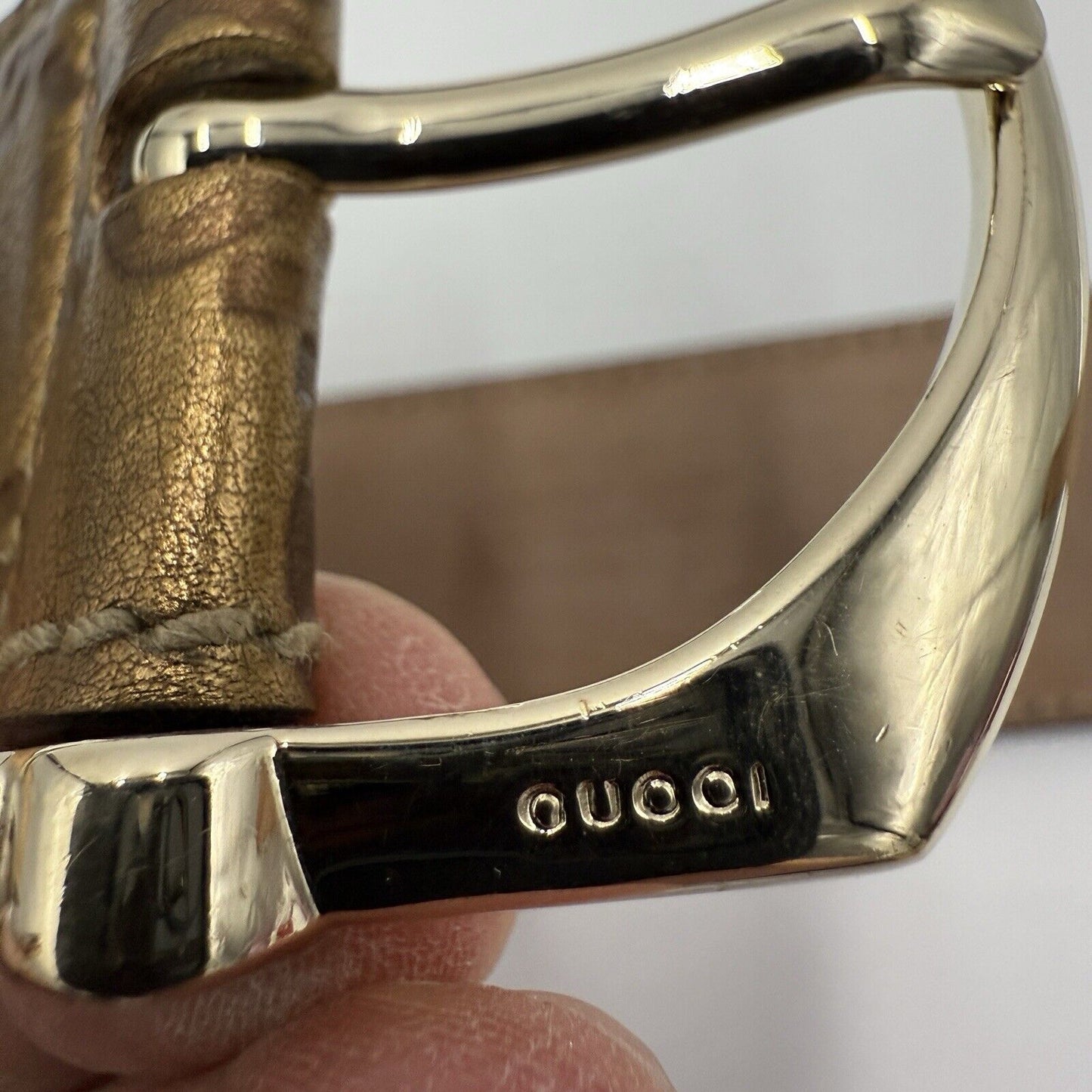 Gucci Bronze Metallic Guccissima Monogram Leather Belt Sz 85/34" Italy Authentic