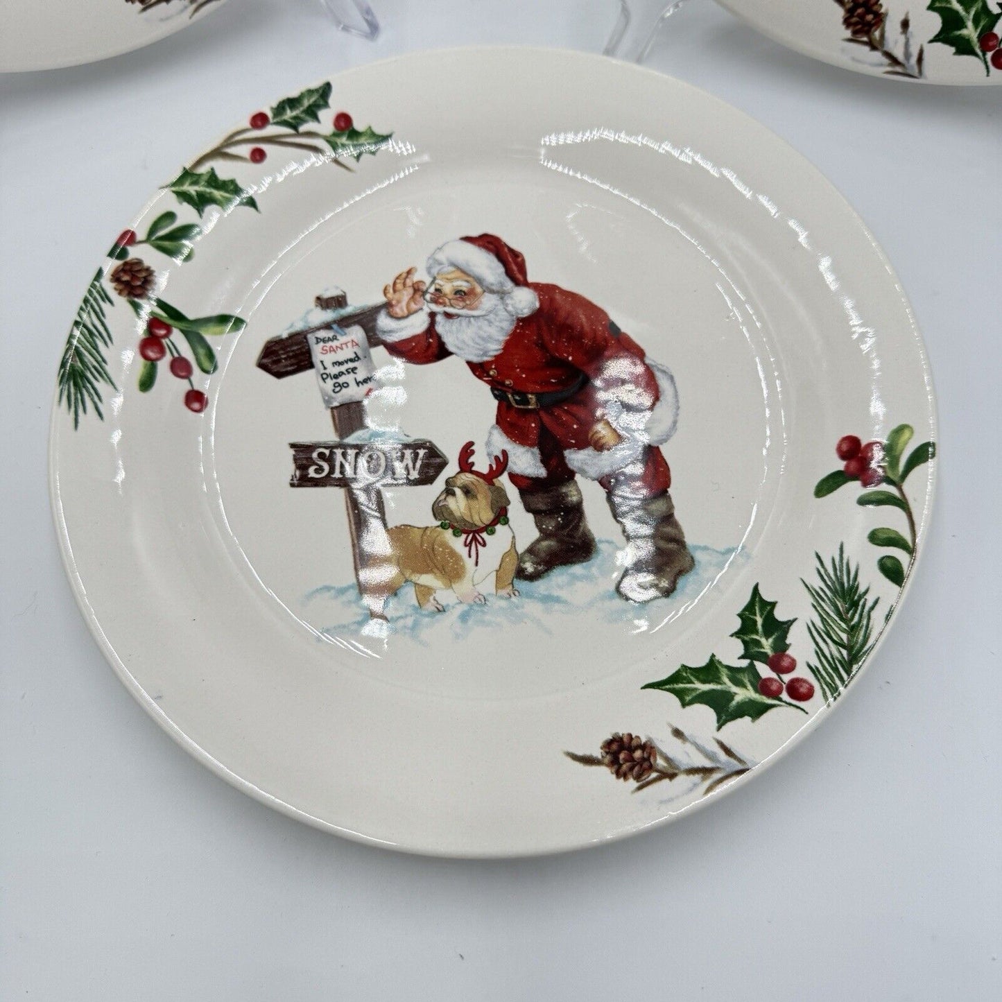 Pier 1 Ironstone Winter Wonders 9" Salad Plate 4 Different Santas White Red Rare