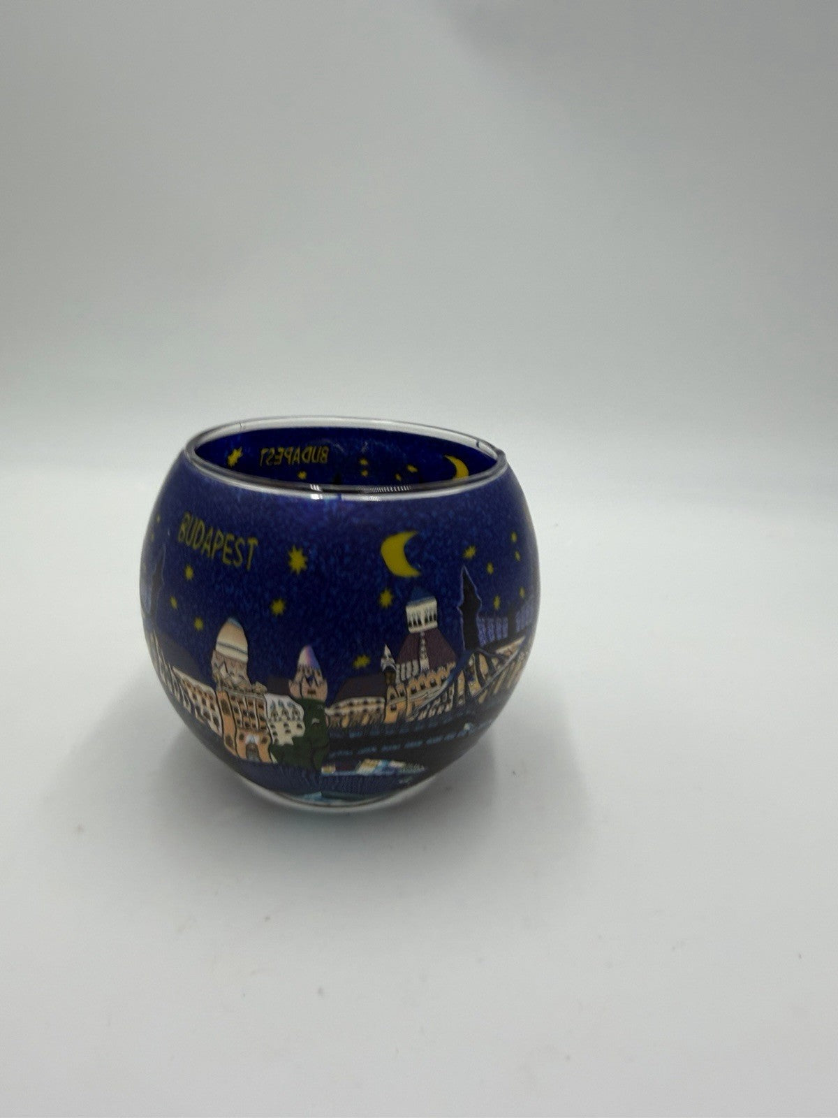 Leuchtglas germany art glass votive candle holder city Budapest Hungary 3.5”x3”