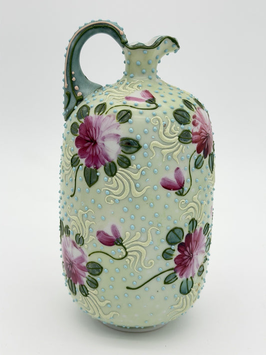 Antique Nippon Japanese Porcelain MEIJI-ERA Moriage beaded Floral 7.5” Vase