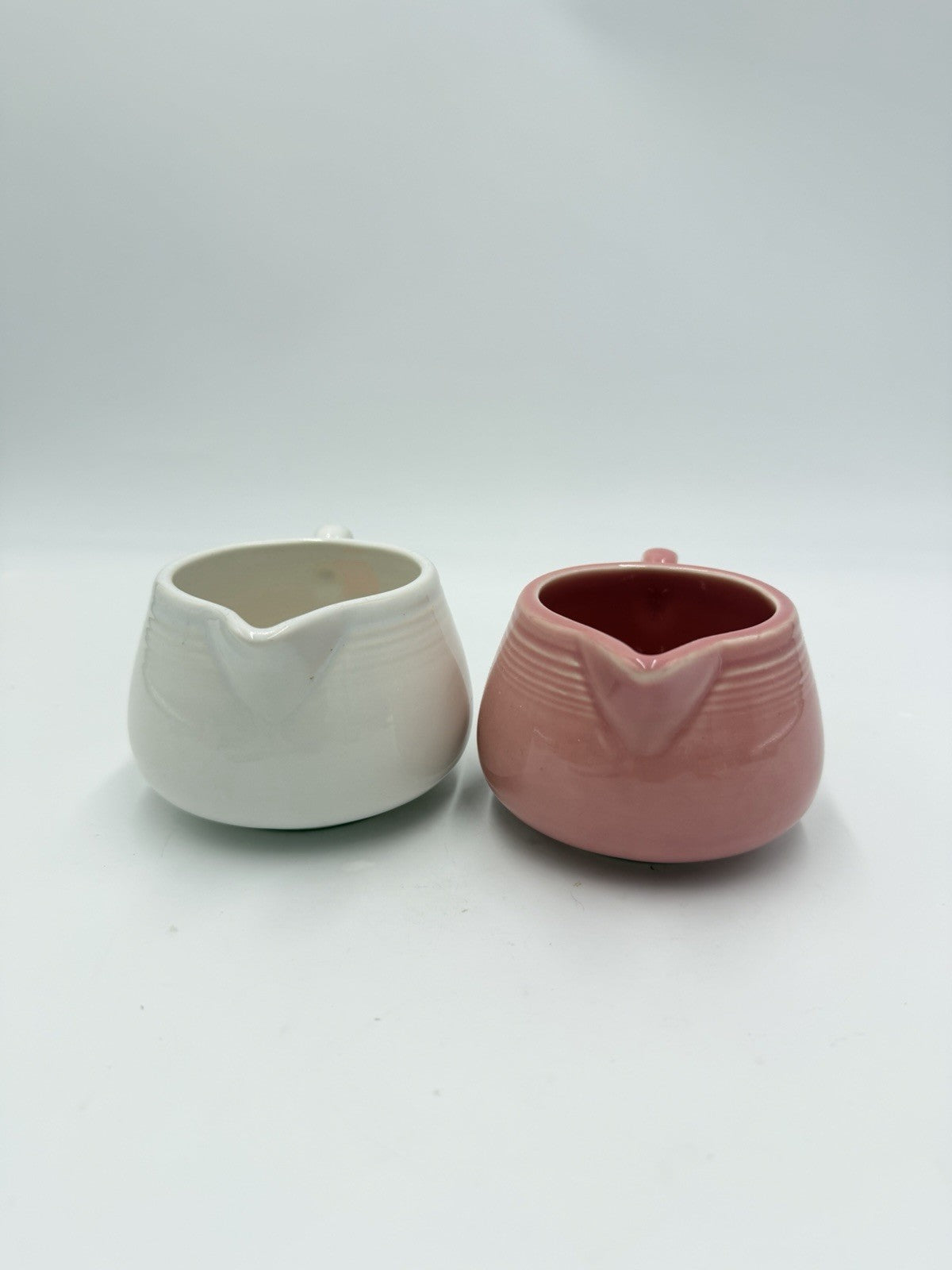 Fiesta Ware USA Stoneware Pink and White Creamers Ceramic 2.5” Vintage
