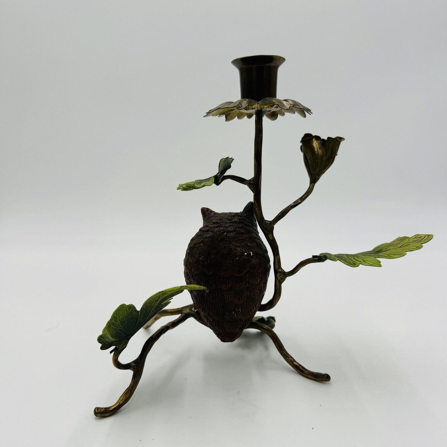Mid century modern Metal Painted Solid Owl Candlestick