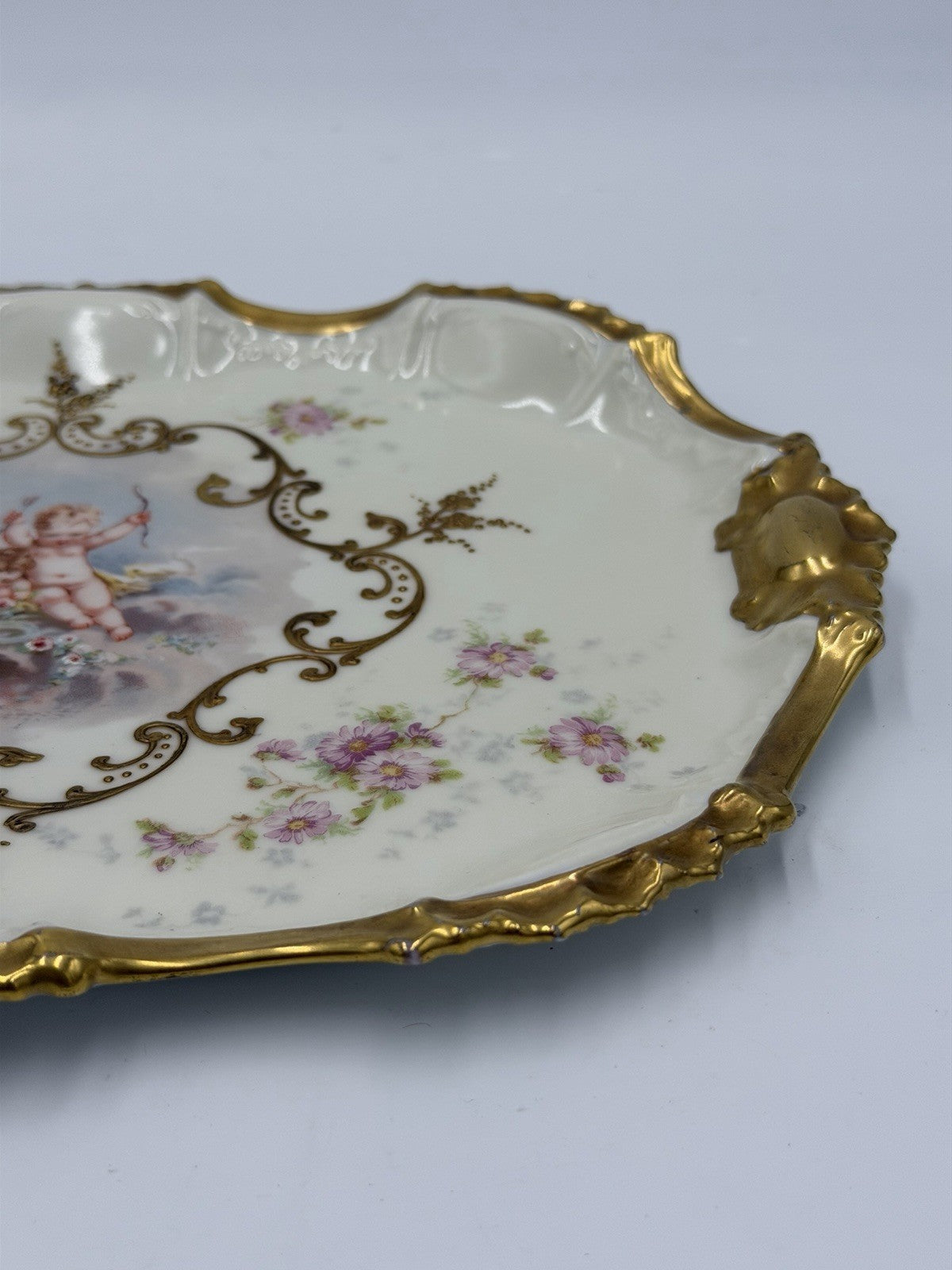 Antique AK Limoges France Cupid Cherubs Gilded Large Rectangle Platter Porcelain