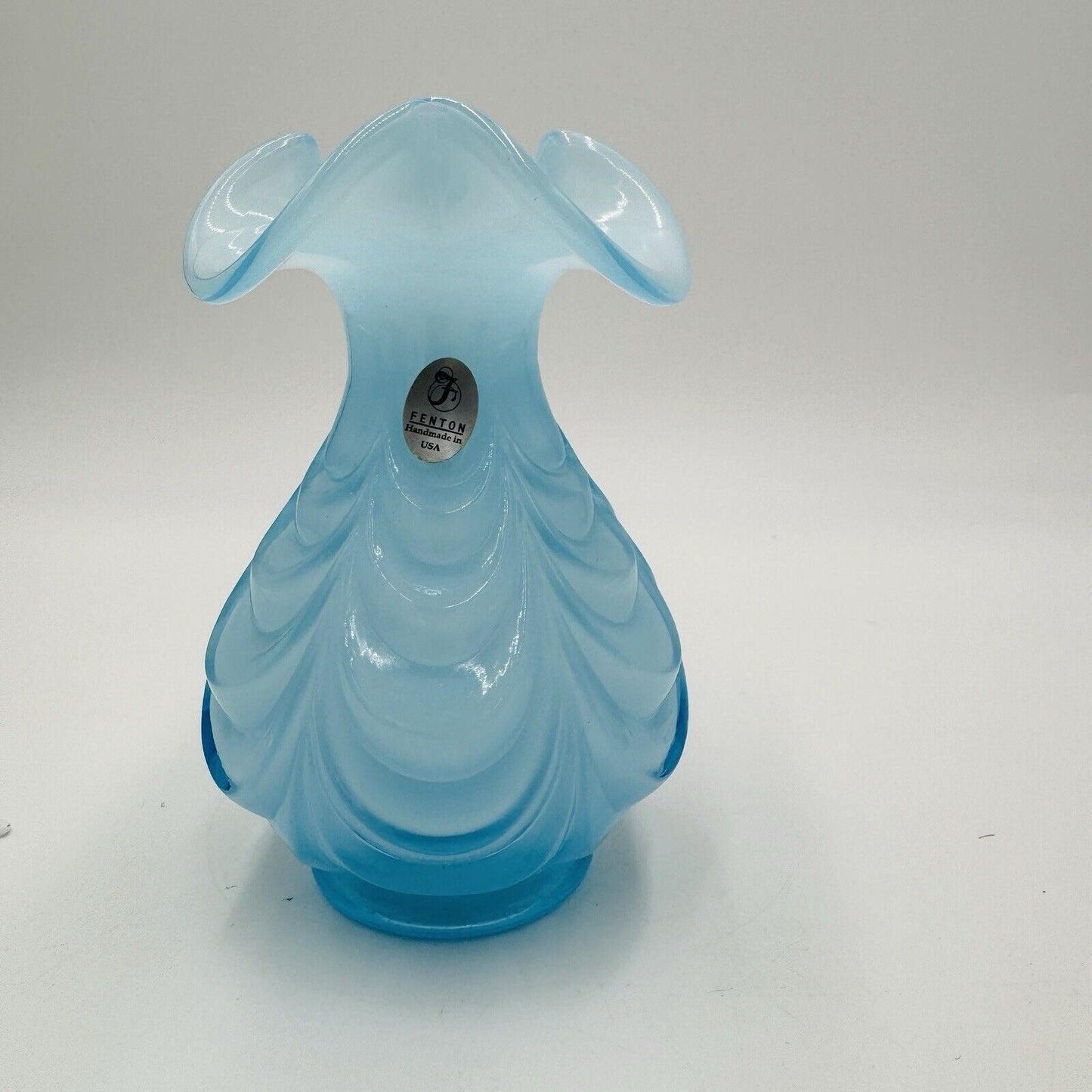 Fenton Art Glass Blue Drapery Small Vase MCM 6” Vintage USA Rare